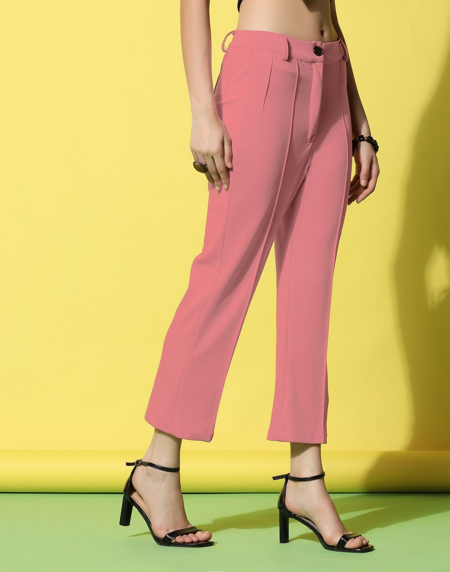 Light Pink Pin Tuck Straight Fit Trouser