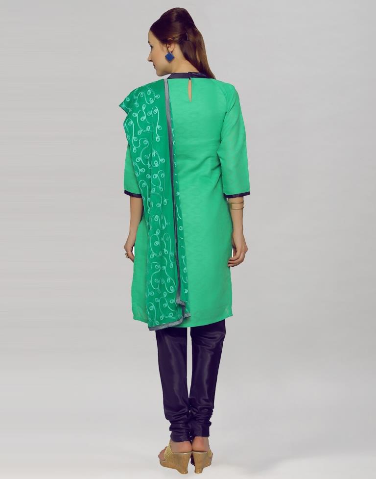 Green Brasso Cotton Embroidered Unstitched Salwar Suit