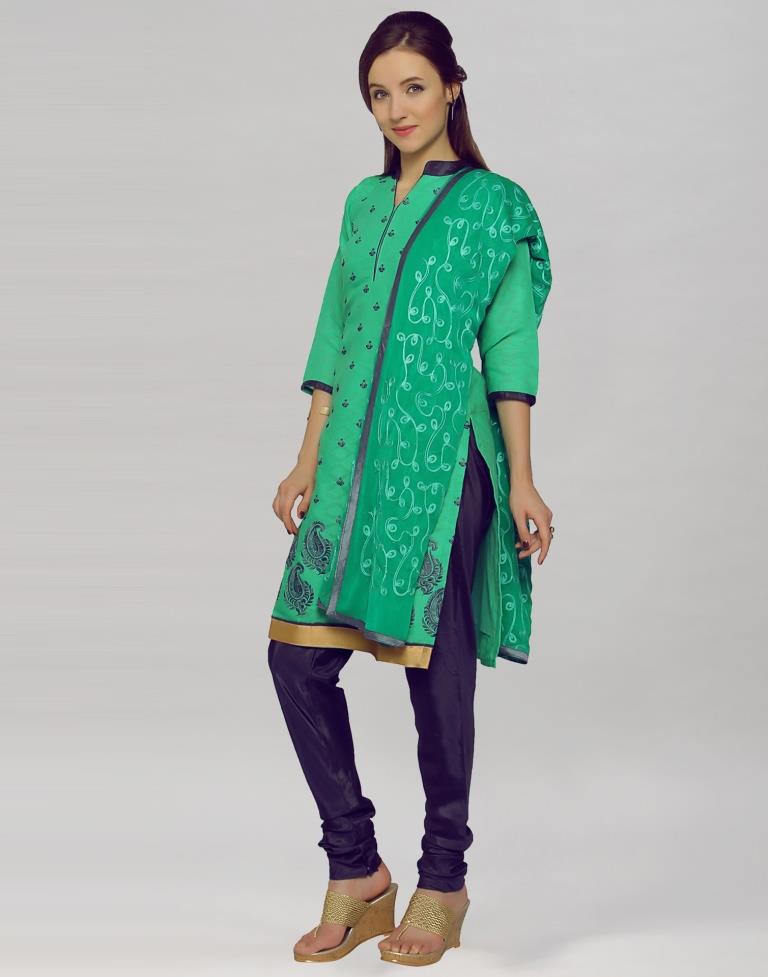 Green Brasso Cotton Embroidered Unstitched Salwar Suit