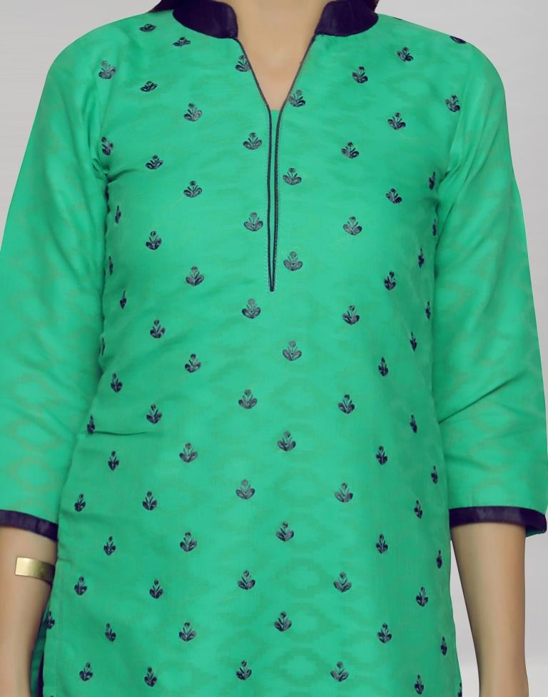 Green Brasso Cotton Embroidered Unstitched Salwar Suit