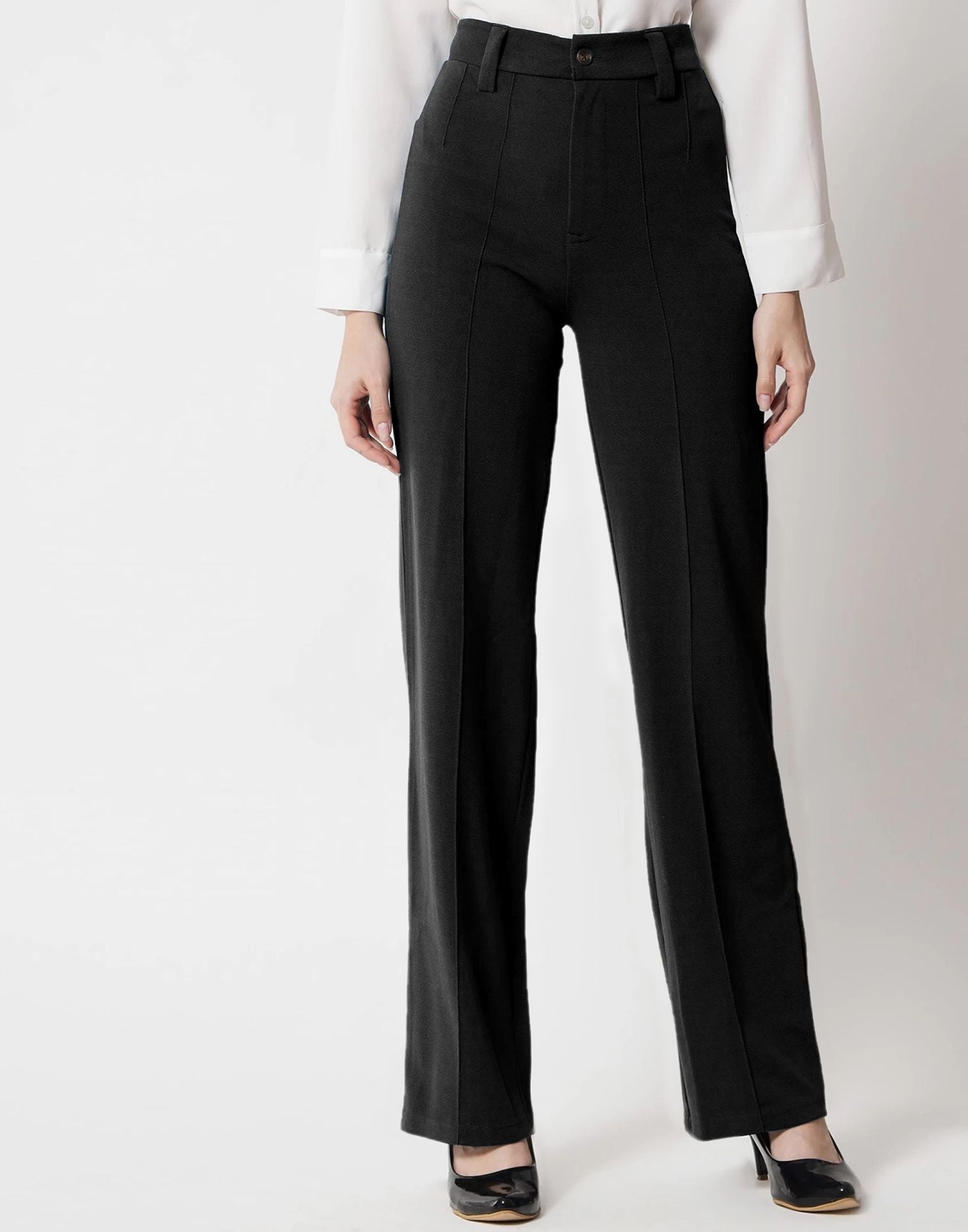 Black Pin Tuck Flared Trouser