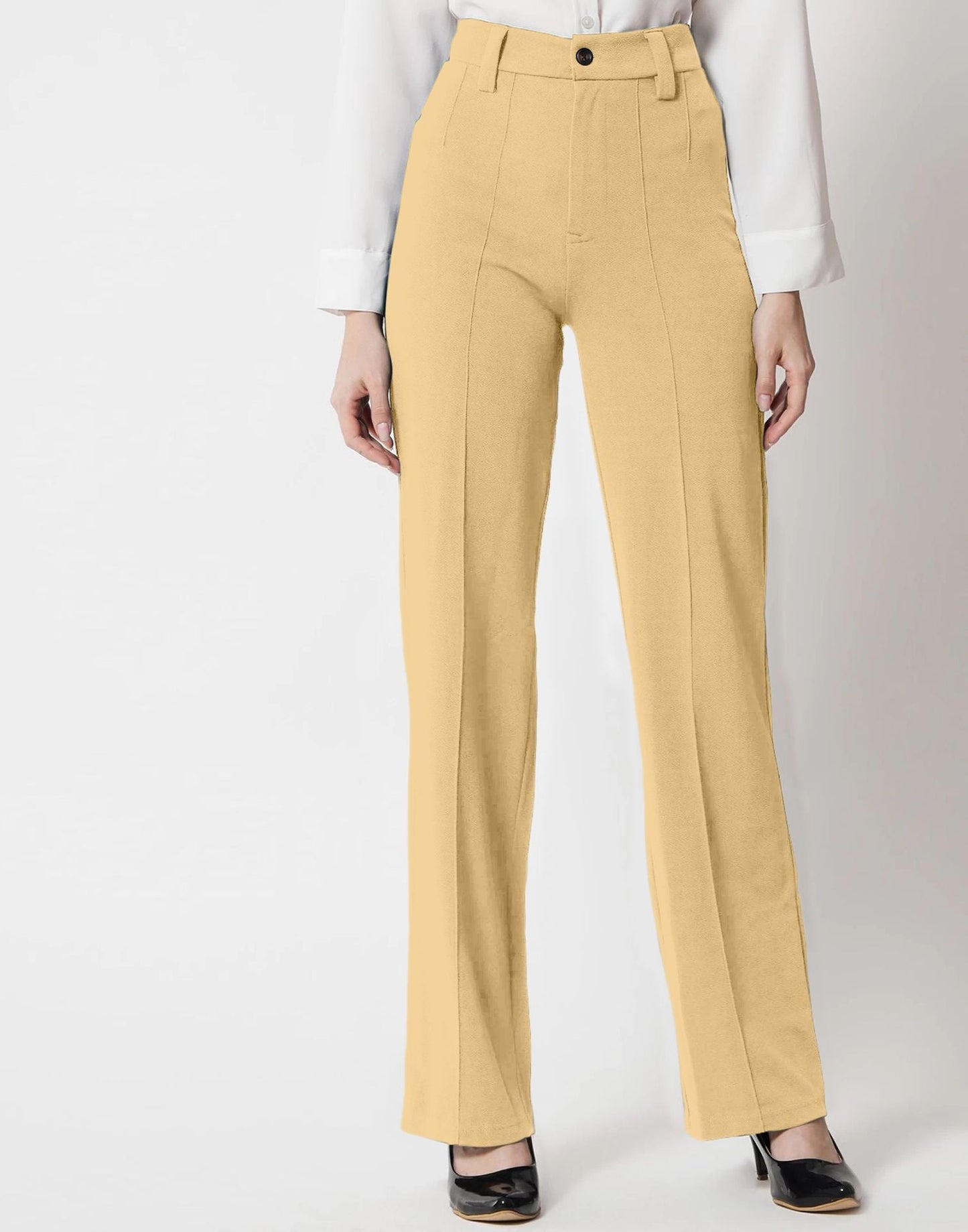 Cream Pin Tuck Flared Trouser