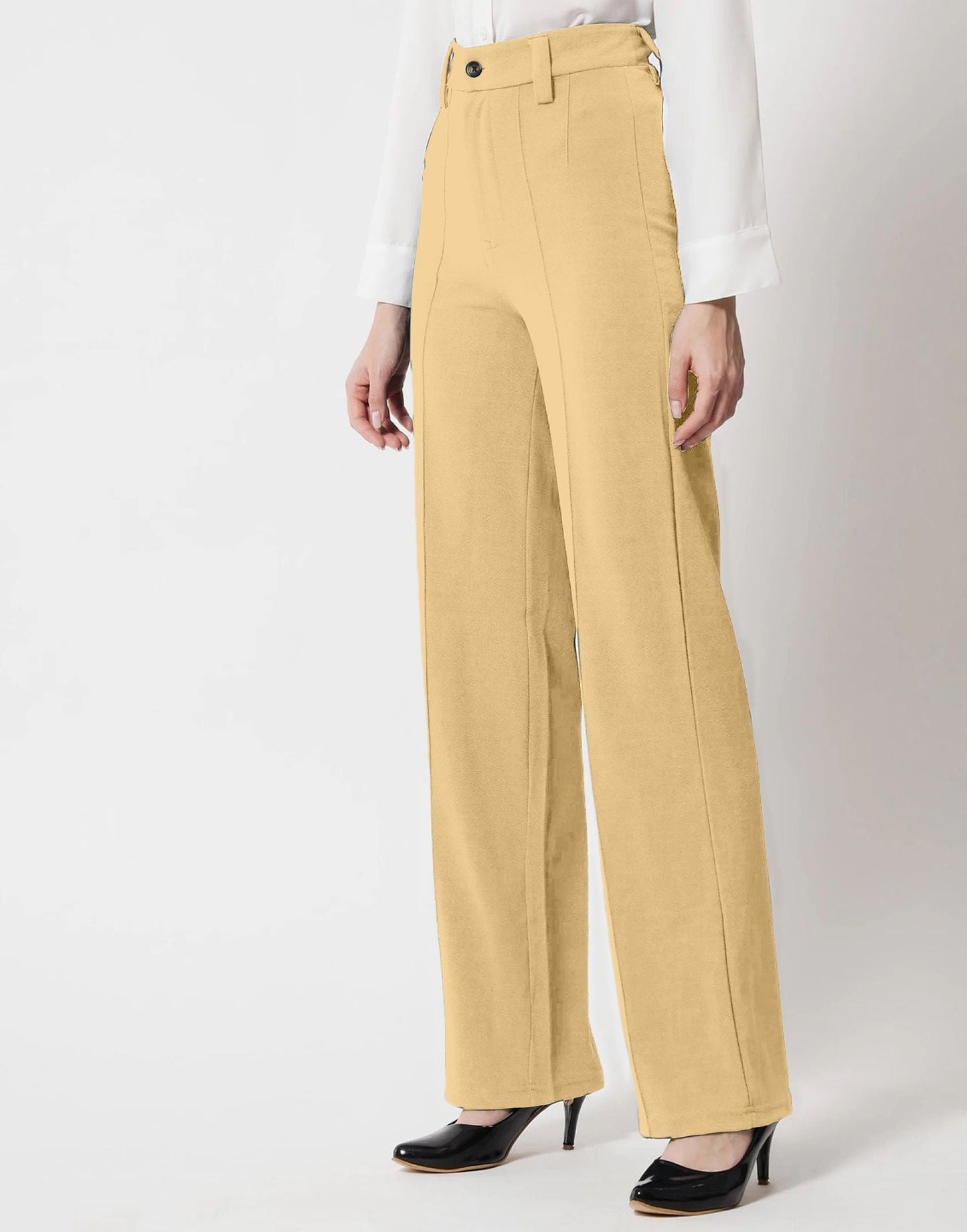 Cream Pin Tuck Flared Trouser