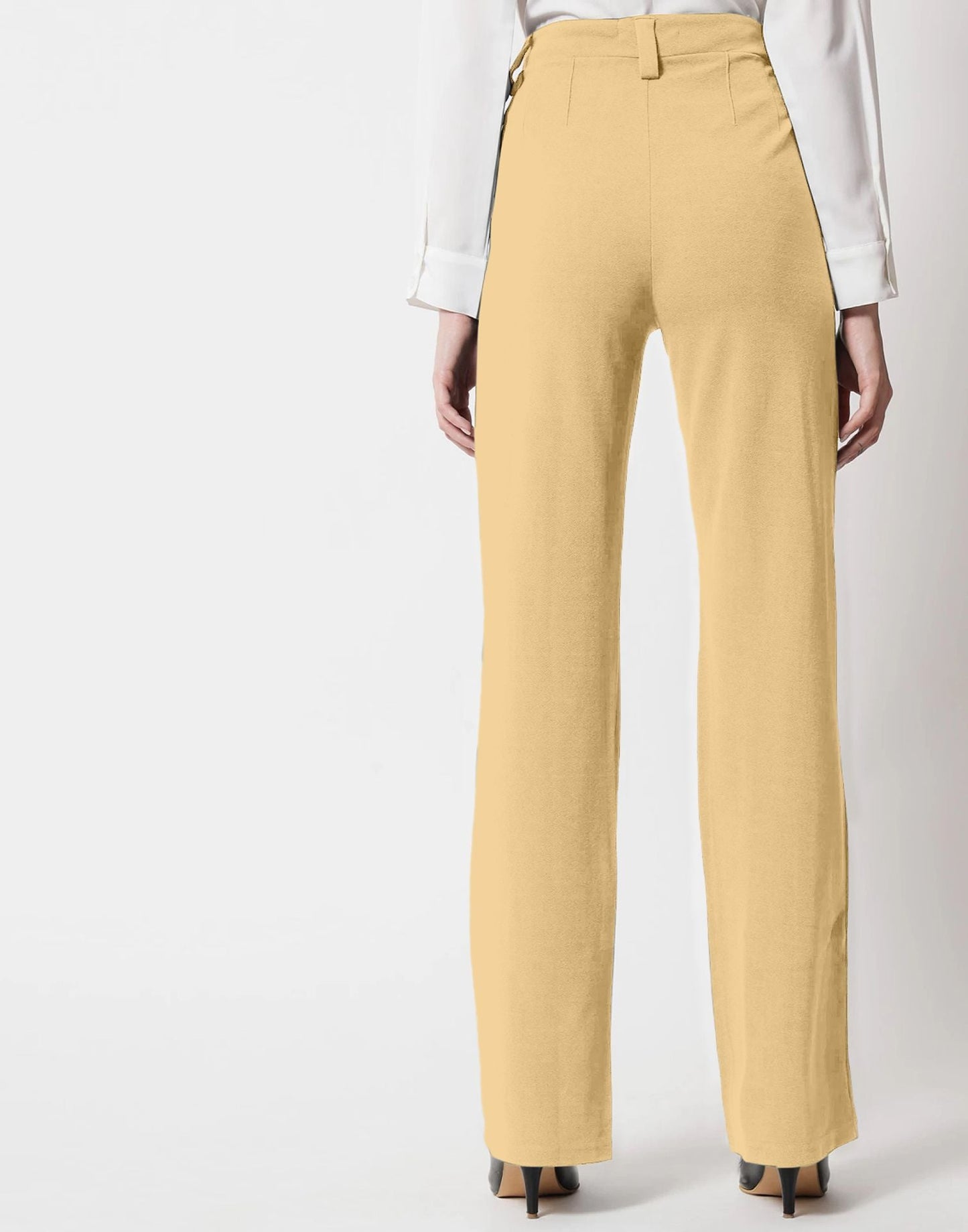 Cream Pin Tuck Flared Trouser