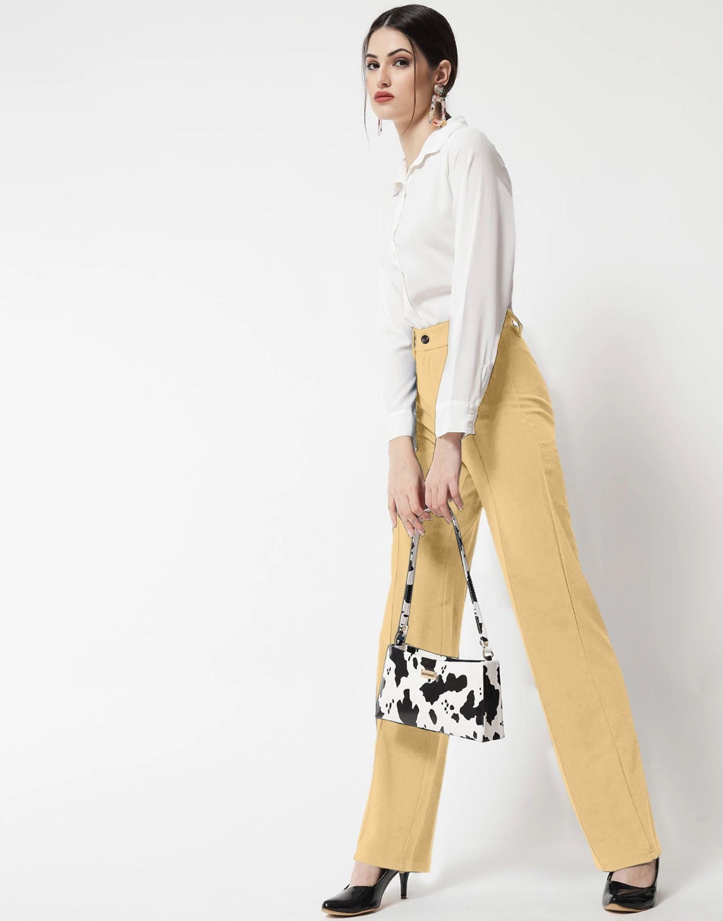 Cream Pin Tuck Flared Trouser