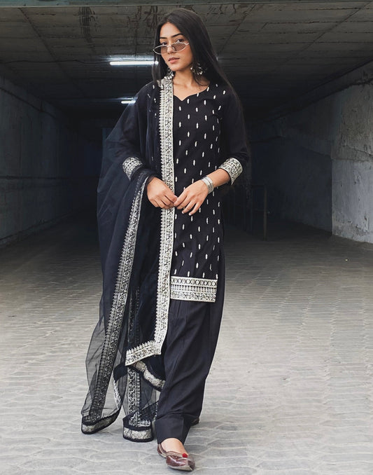 Black Embroidered Punjabi Suit