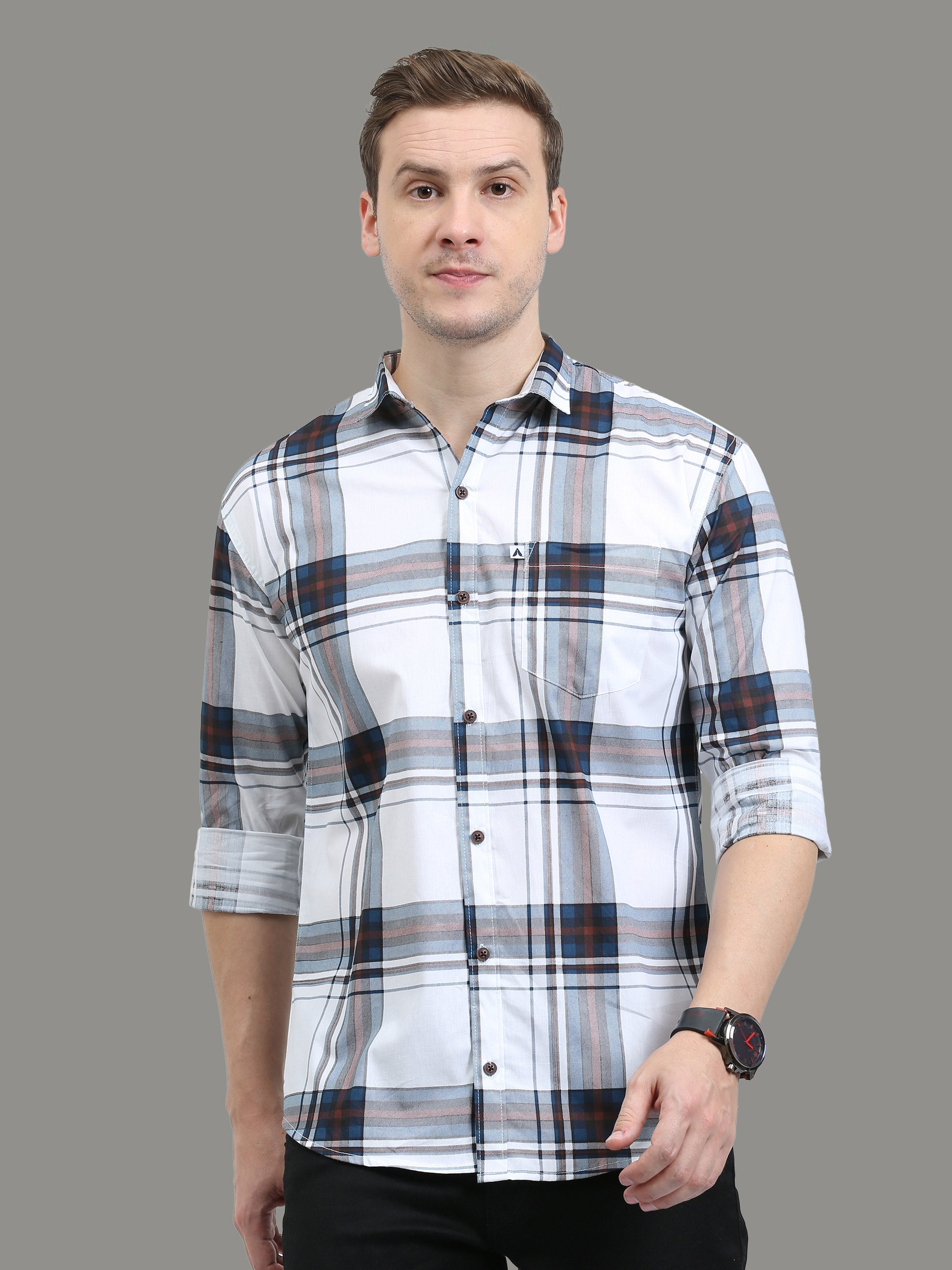 Broadchecks White Cotton Blend Checks Shirt For Men