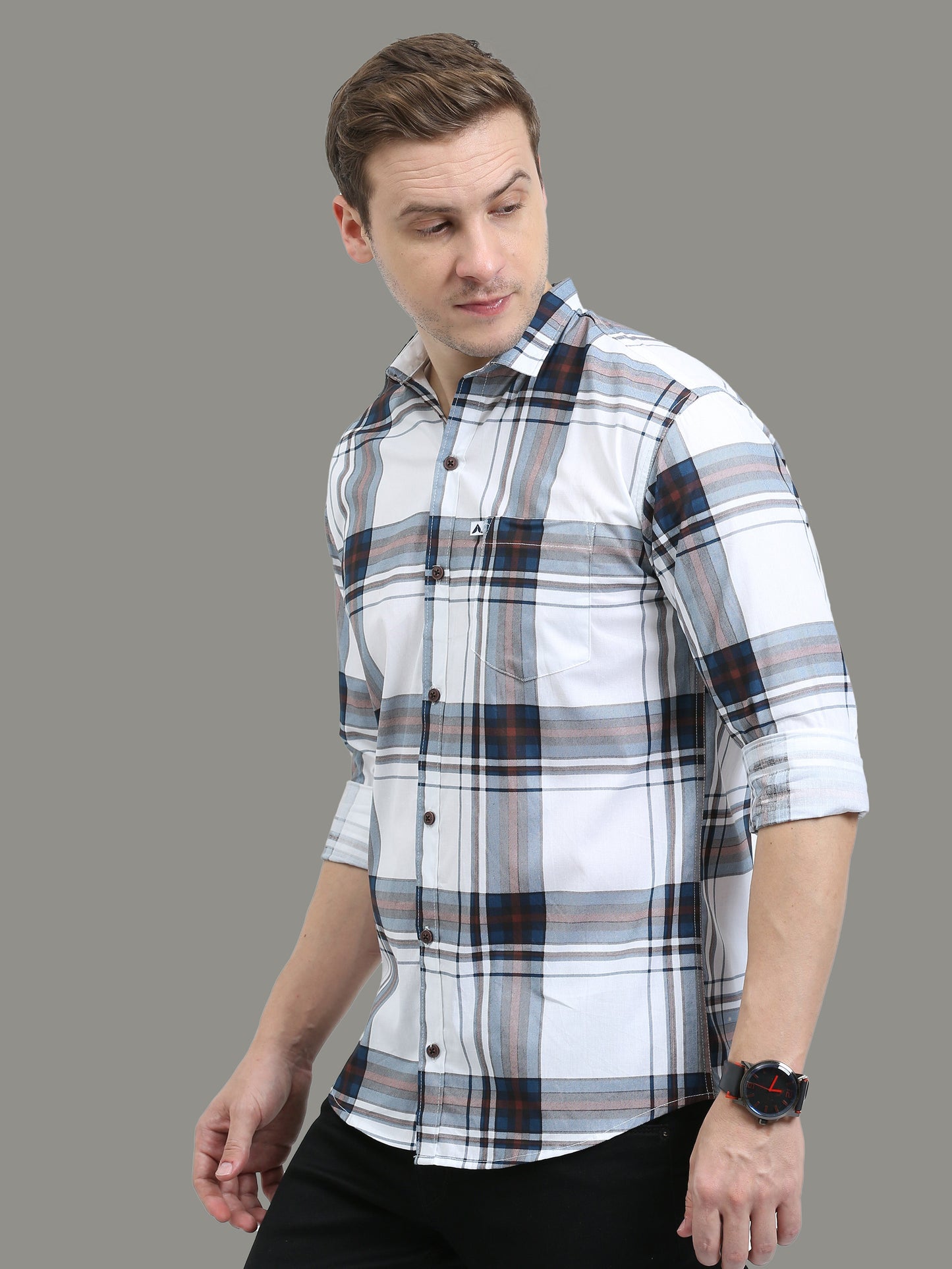 Broadchecks White Cotton Blend Checks Shirt For Men