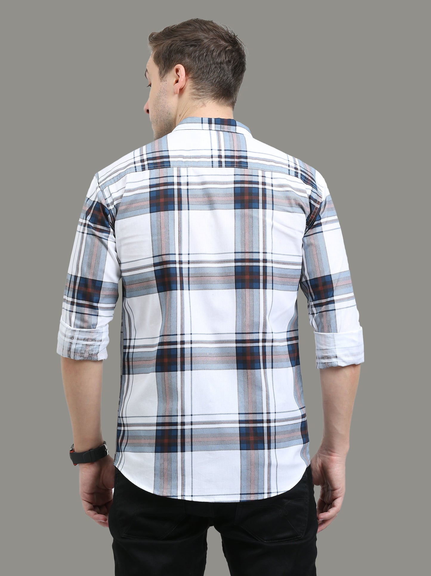 Broadchecks White Cotton Blend Checks Shirt For Men