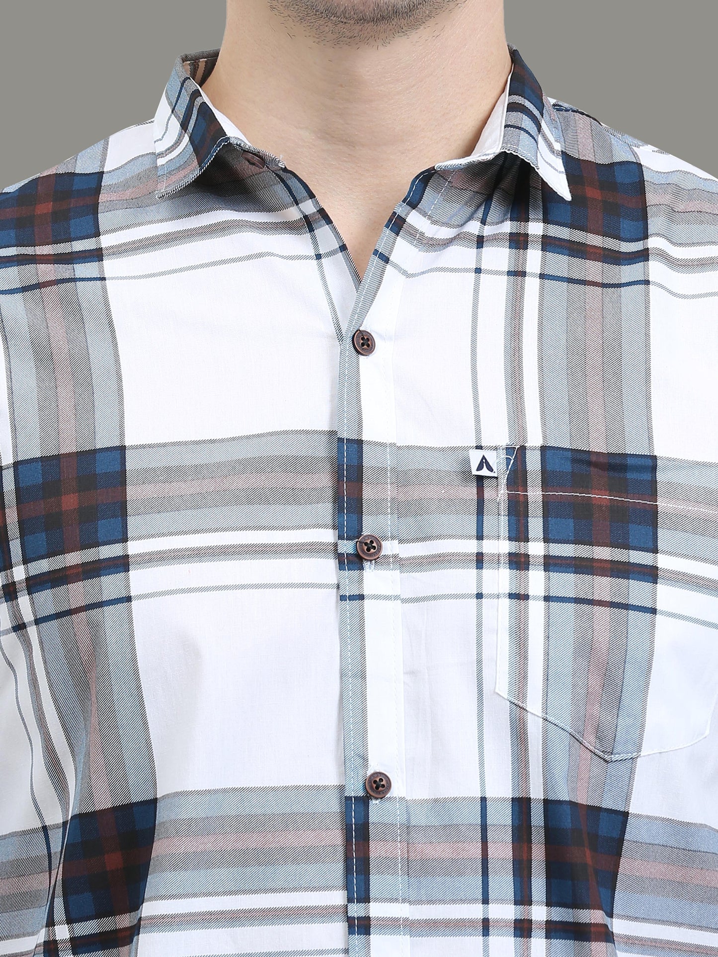 Broadchecks White Cotton Blend Checks Shirt For Men