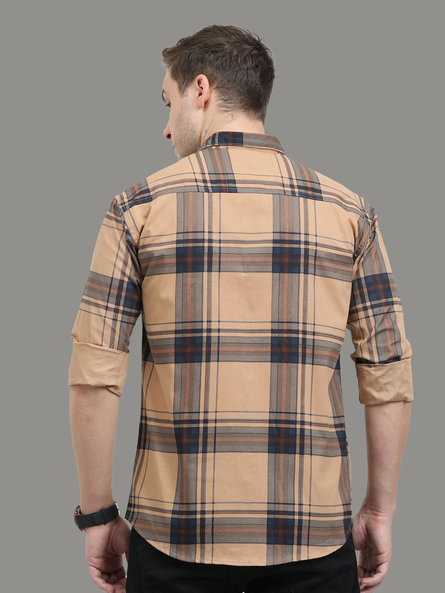 Broadchecks Orange Cotton Blend Checks Shirt For Men