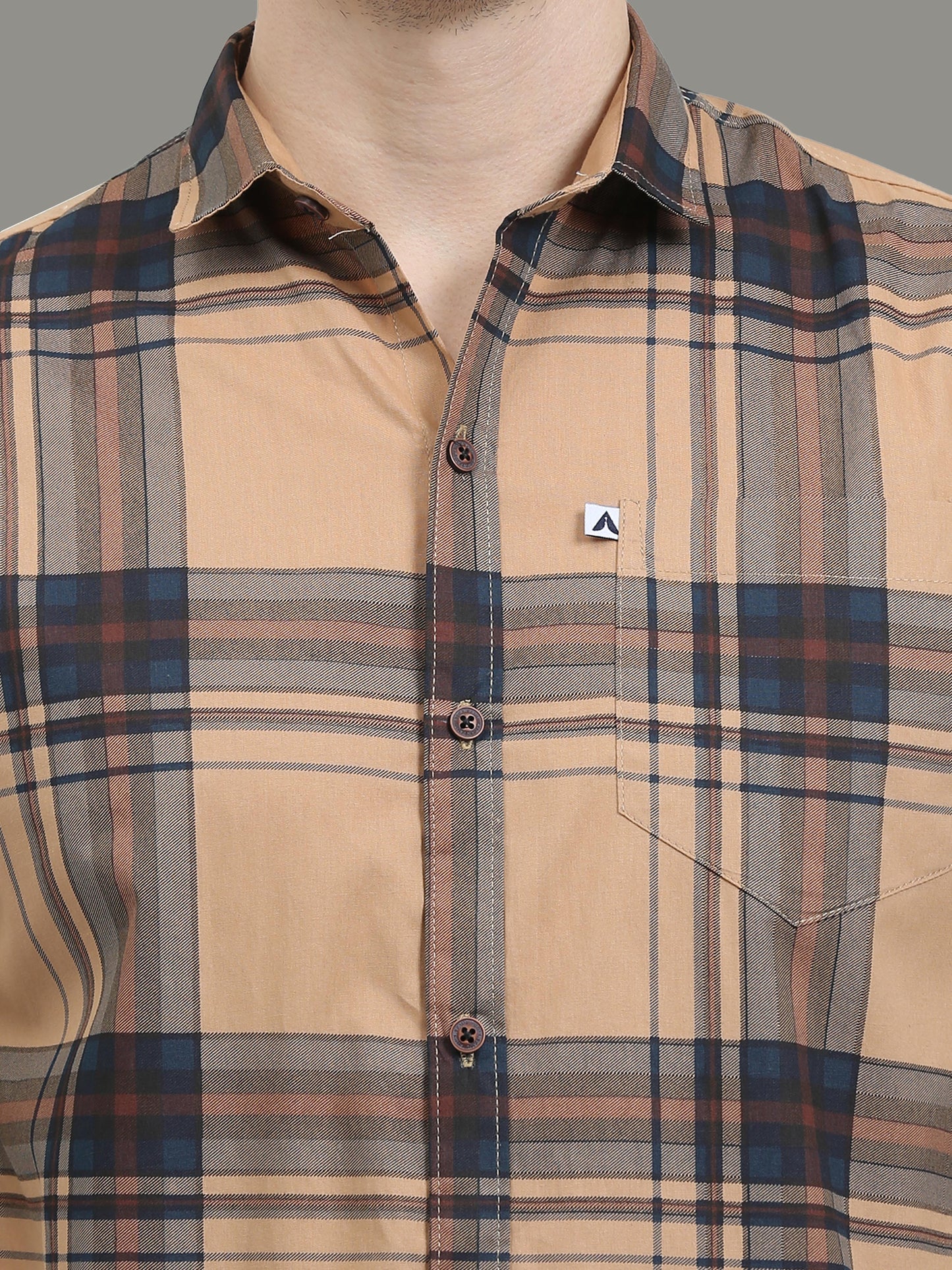 Broadchecks Orange Cotton Blend Checks Shirt For Men