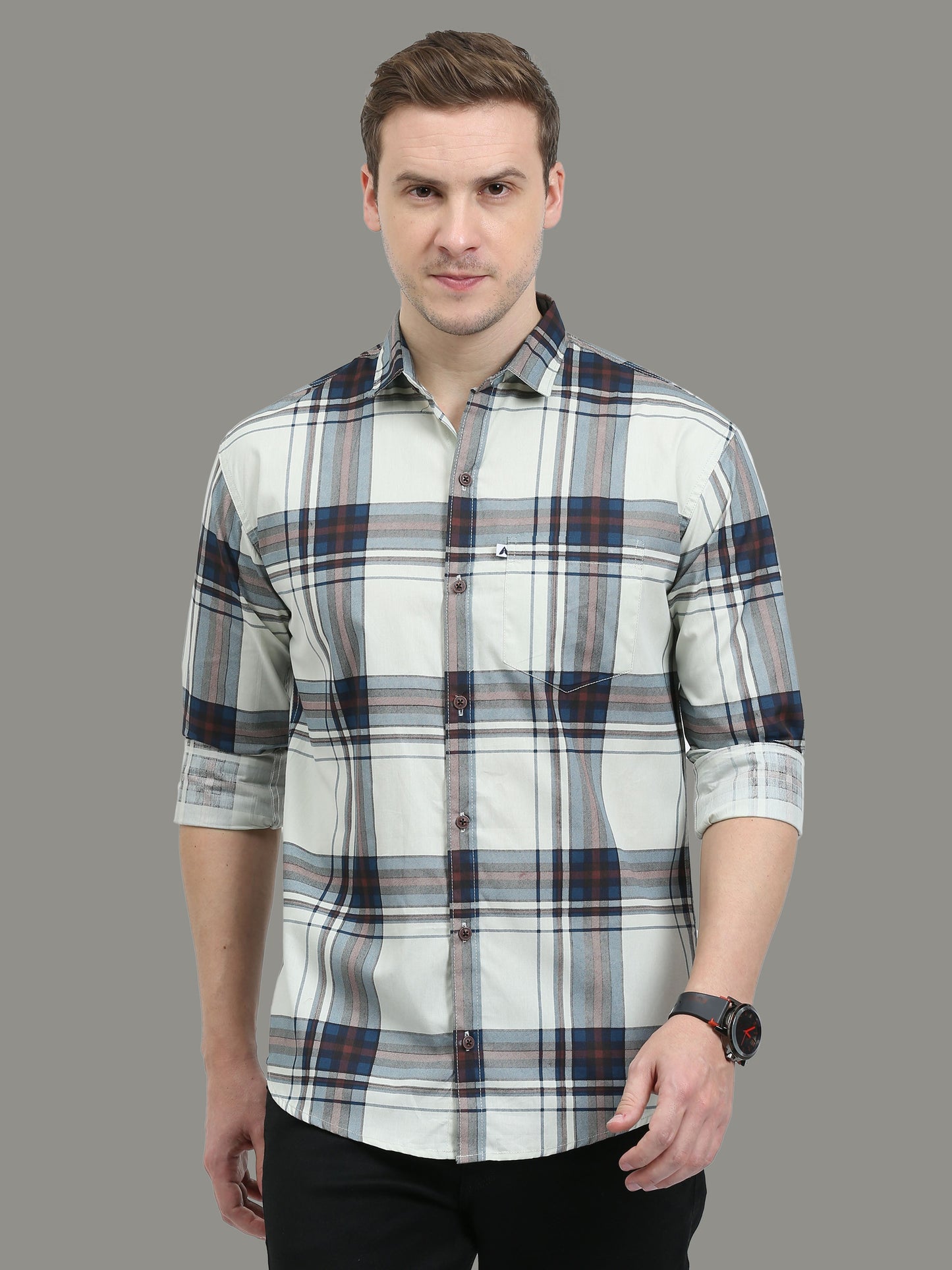 Broadchecks Green Cotton Blend Checks Shirt For Men