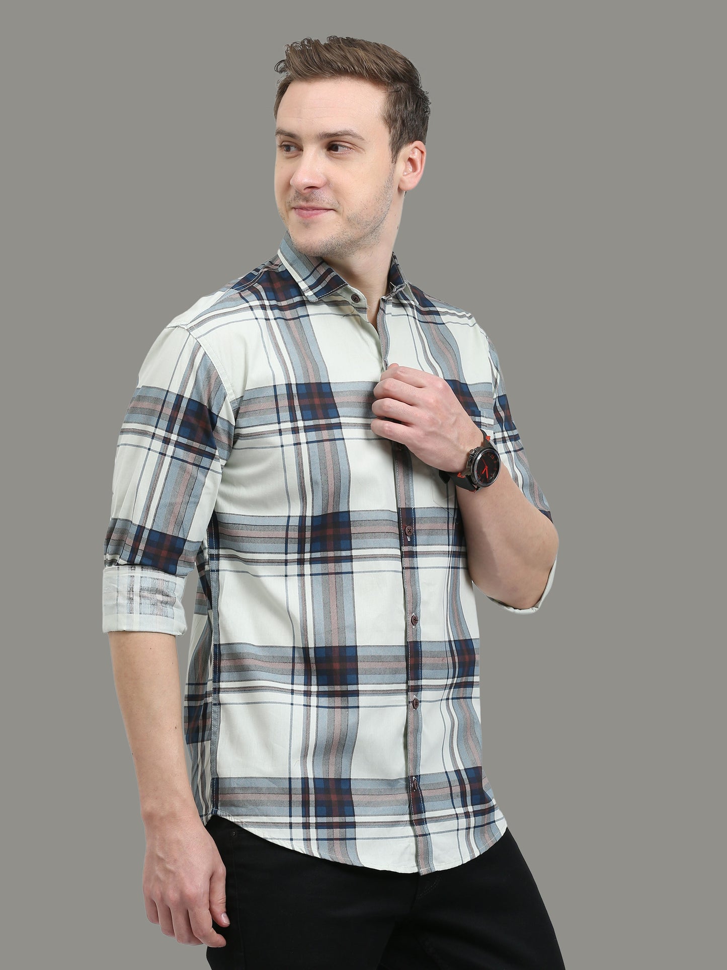 Broadchecks Green Cotton Blend Checks Shirt For Men