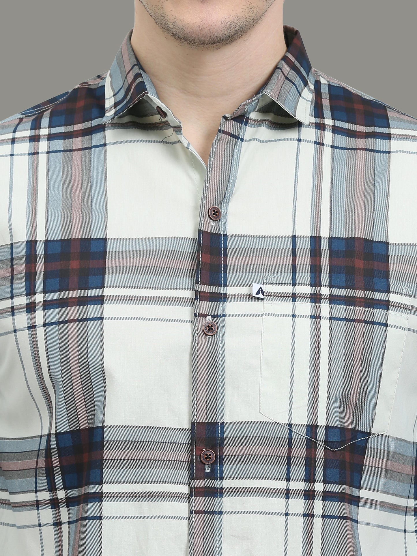 Broadchecks Green Cotton Blend Checks Shirt For Men