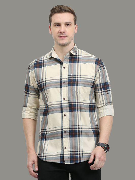 Broadchecks Yellow Cotton Blend Checks Shirt For Men