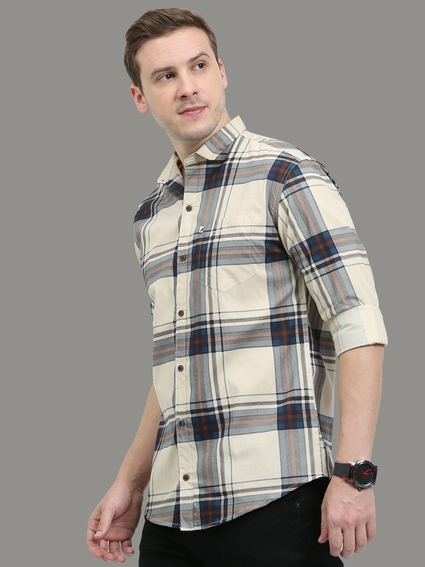 Broadchecks Yellow Cotton Blend Checks Shirt For Men