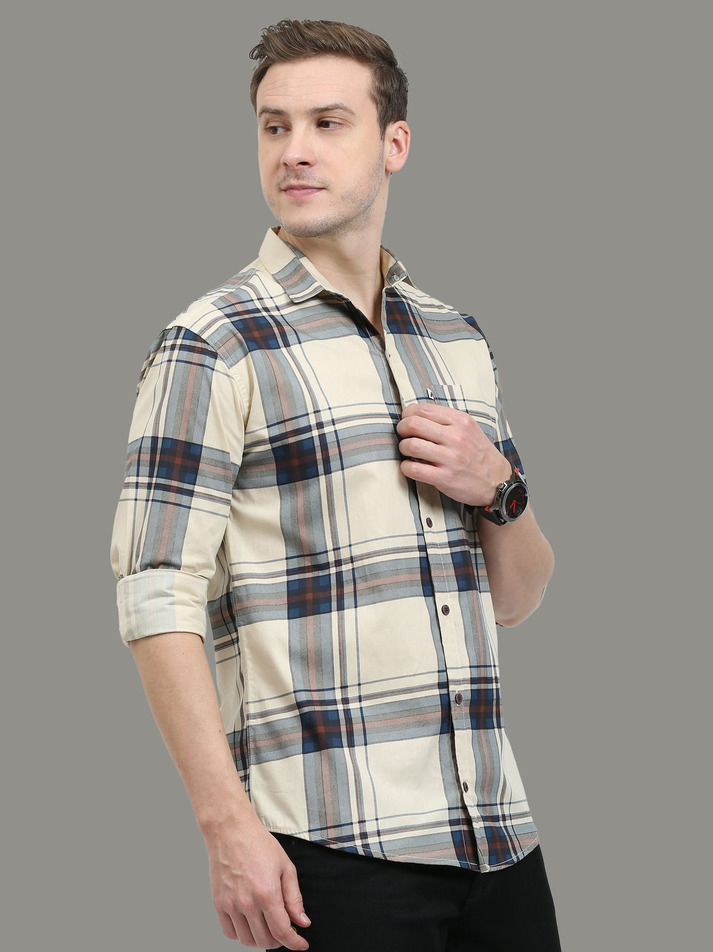 Broadchecks Yellow Cotton Blend Checks Shirt For Men