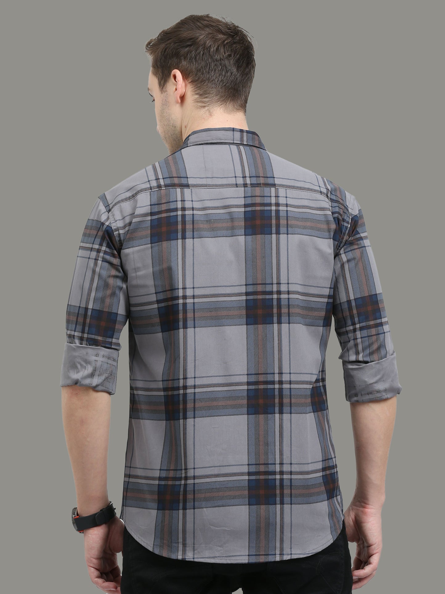 Broadchecks Grey Cotton Blend Checks Shirt For Men