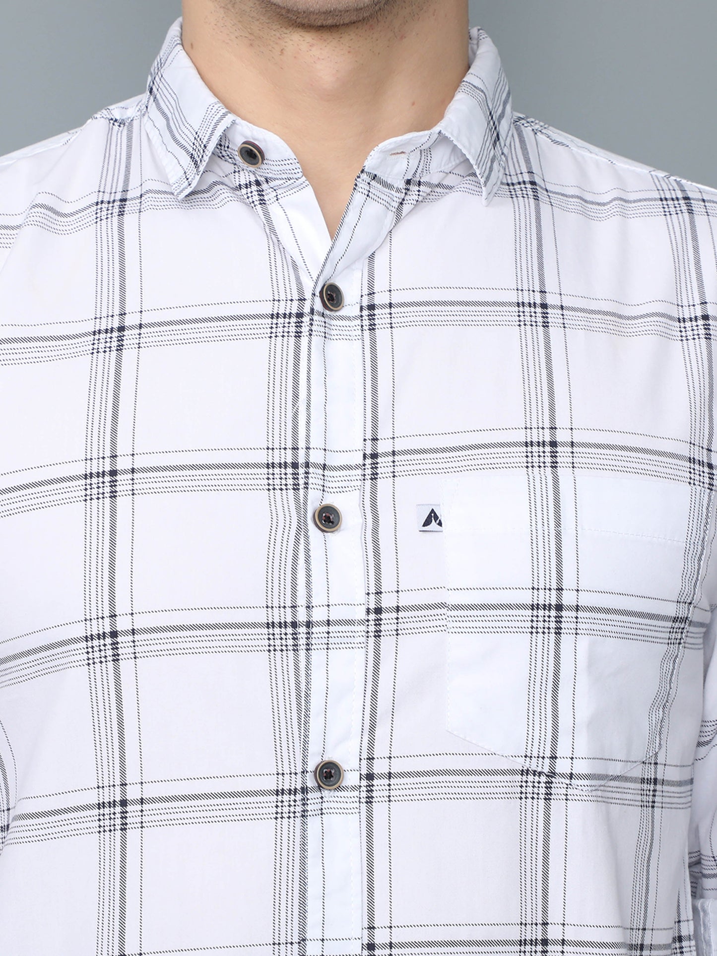 6line White Cotton Blend Checks Shirt For Men