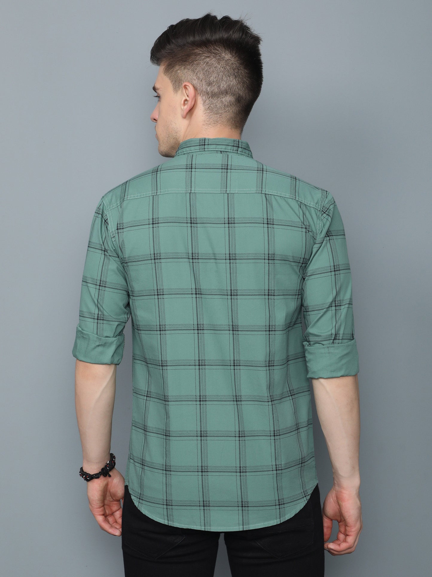 6line Green Cotton Blend Checks Shirt For Men