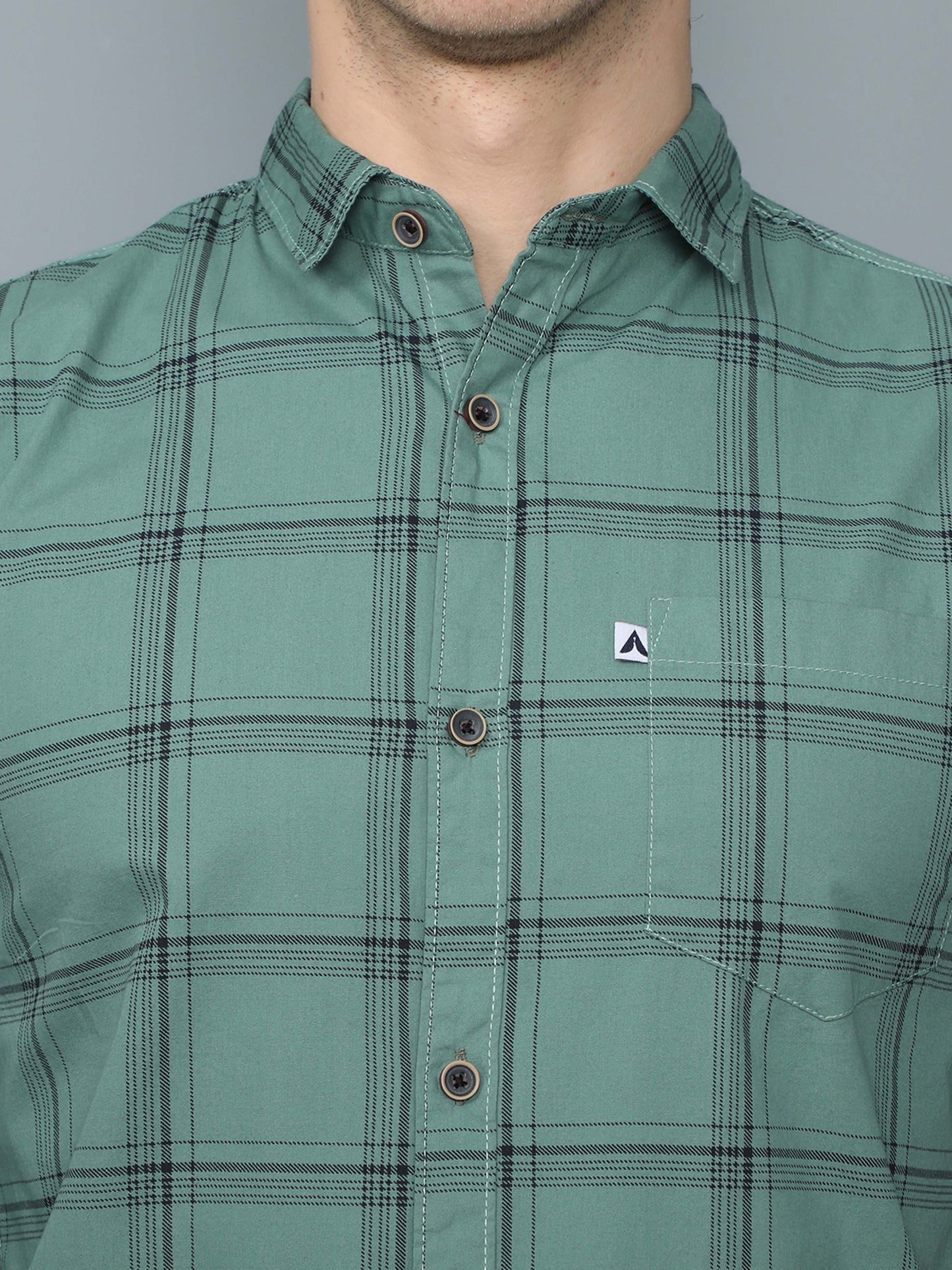 6line Green Cotton Blend Checks Shirt For Men