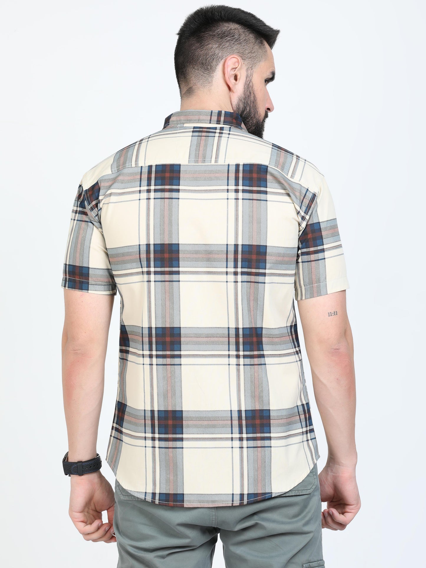 Broadchecks Yellow Cotton Blend Checks Half Sleeve Shirt For Men