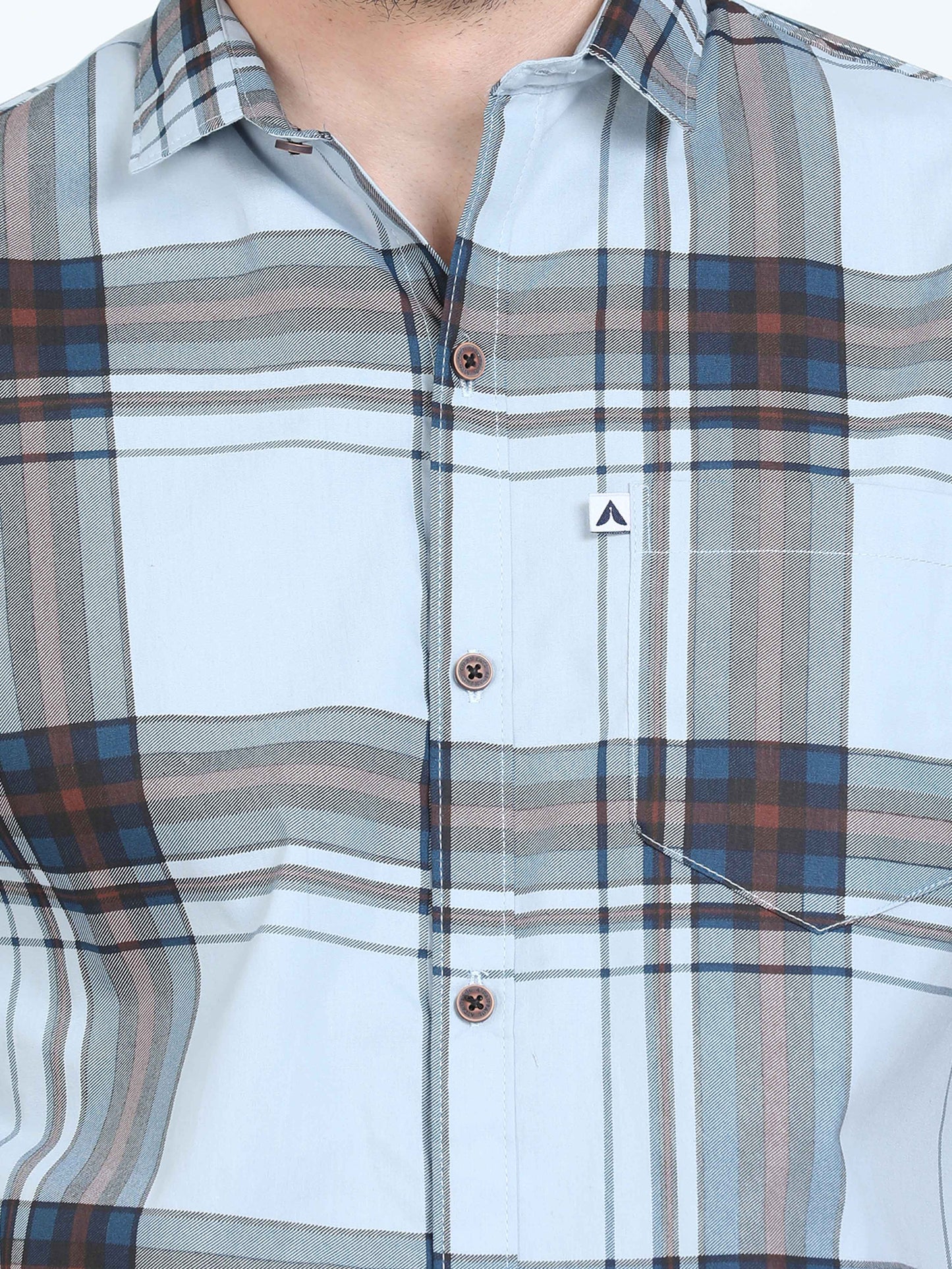 Broadchecks Aquablue Cotton Blend Checks Half Sleeve Shirt For Men