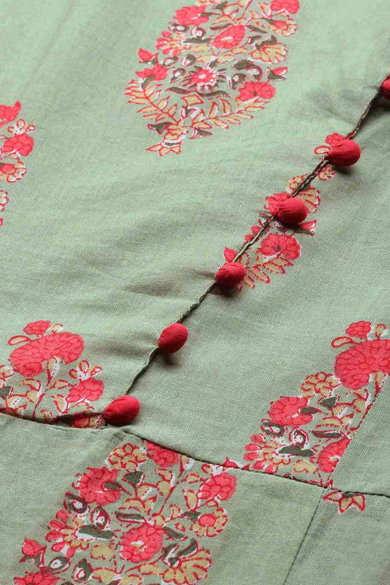 Green And Red Printed A Line Kurta VCK1804E