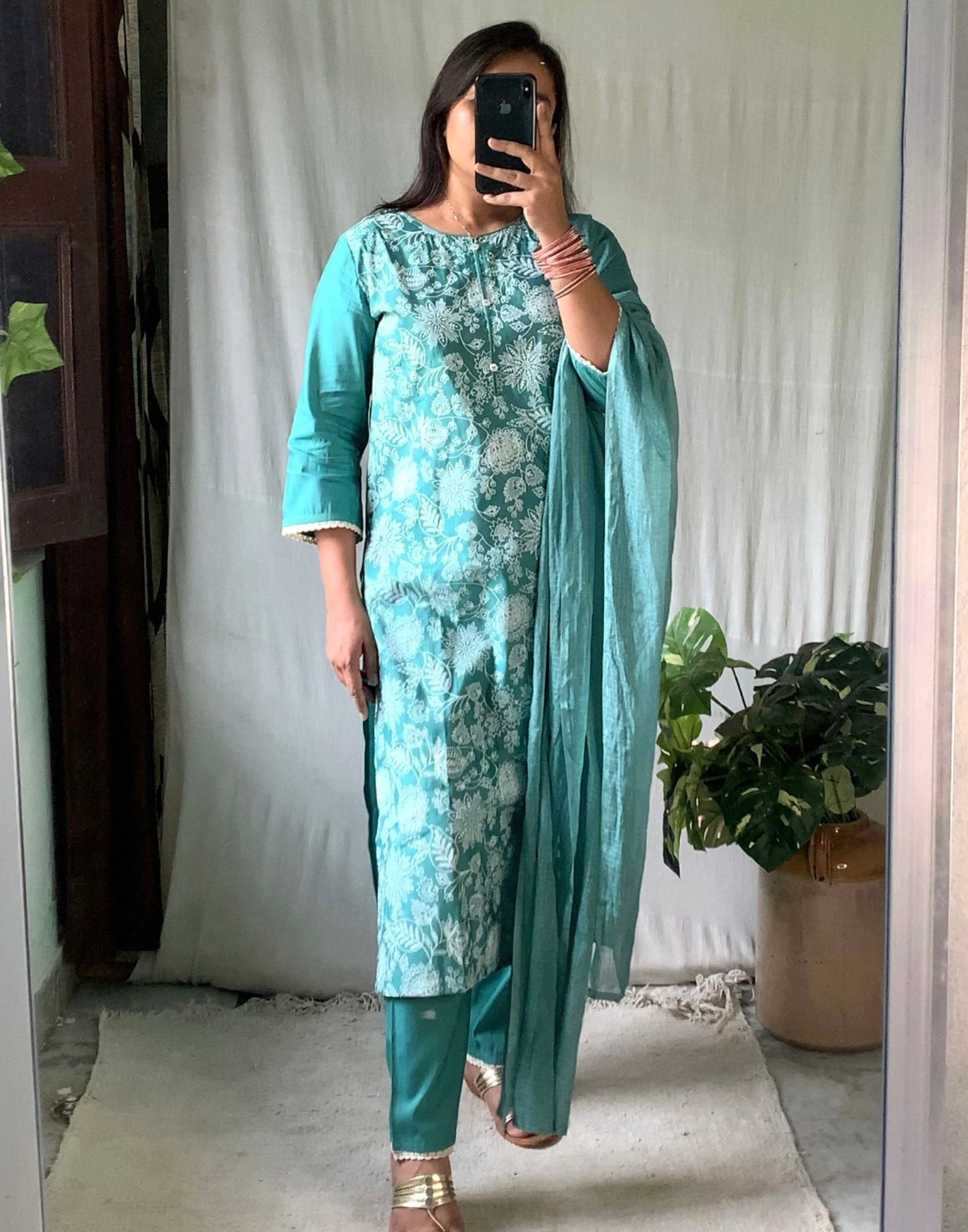 Green Kurti With Pant And Dupatta