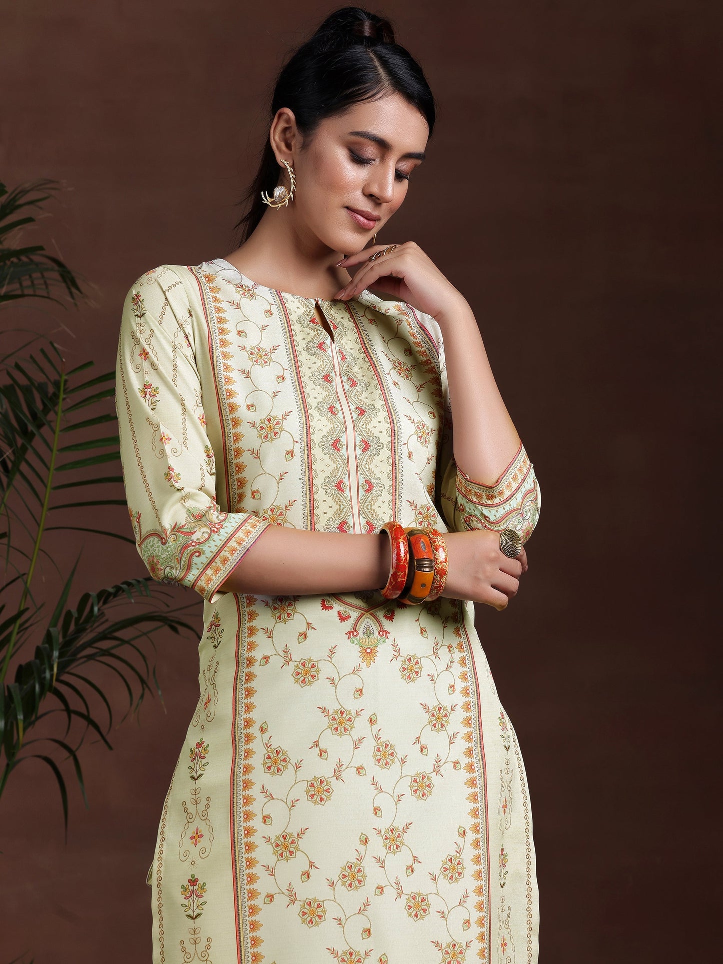 Off White Printed Poly Crepe Straight Suit With Dupatta