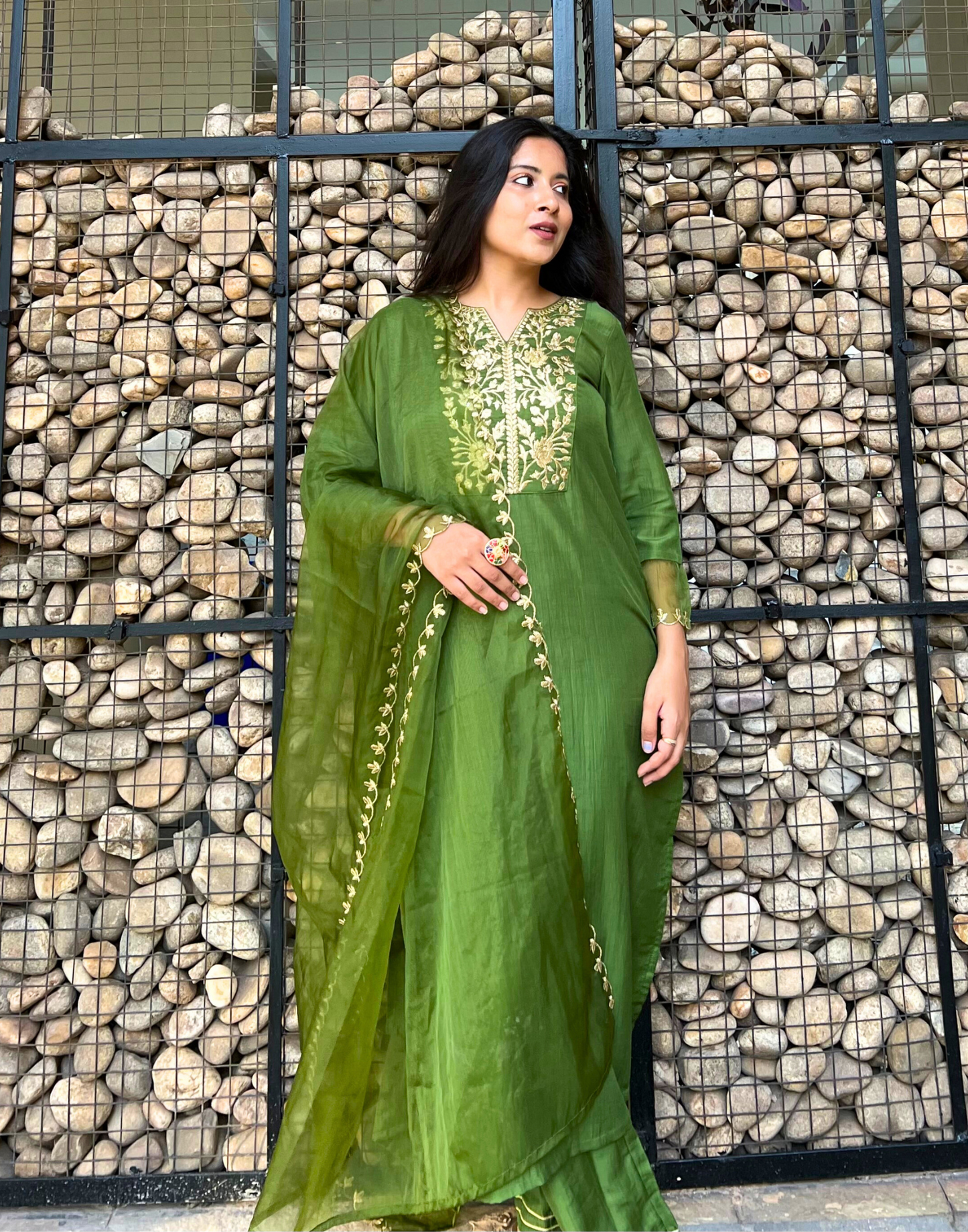 Green Kurti With Pant And Dupatta