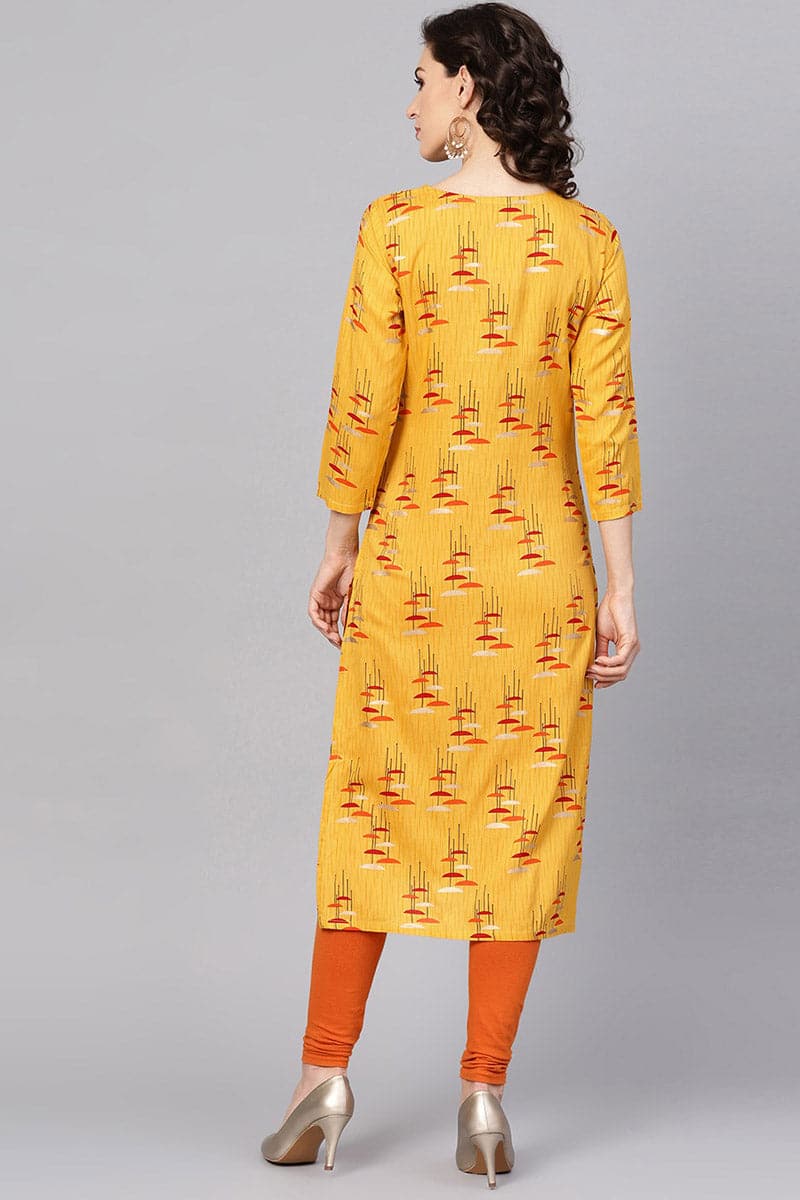 Beautiful Printed Mustard Color Cotton Fabric Kurti VCK1103