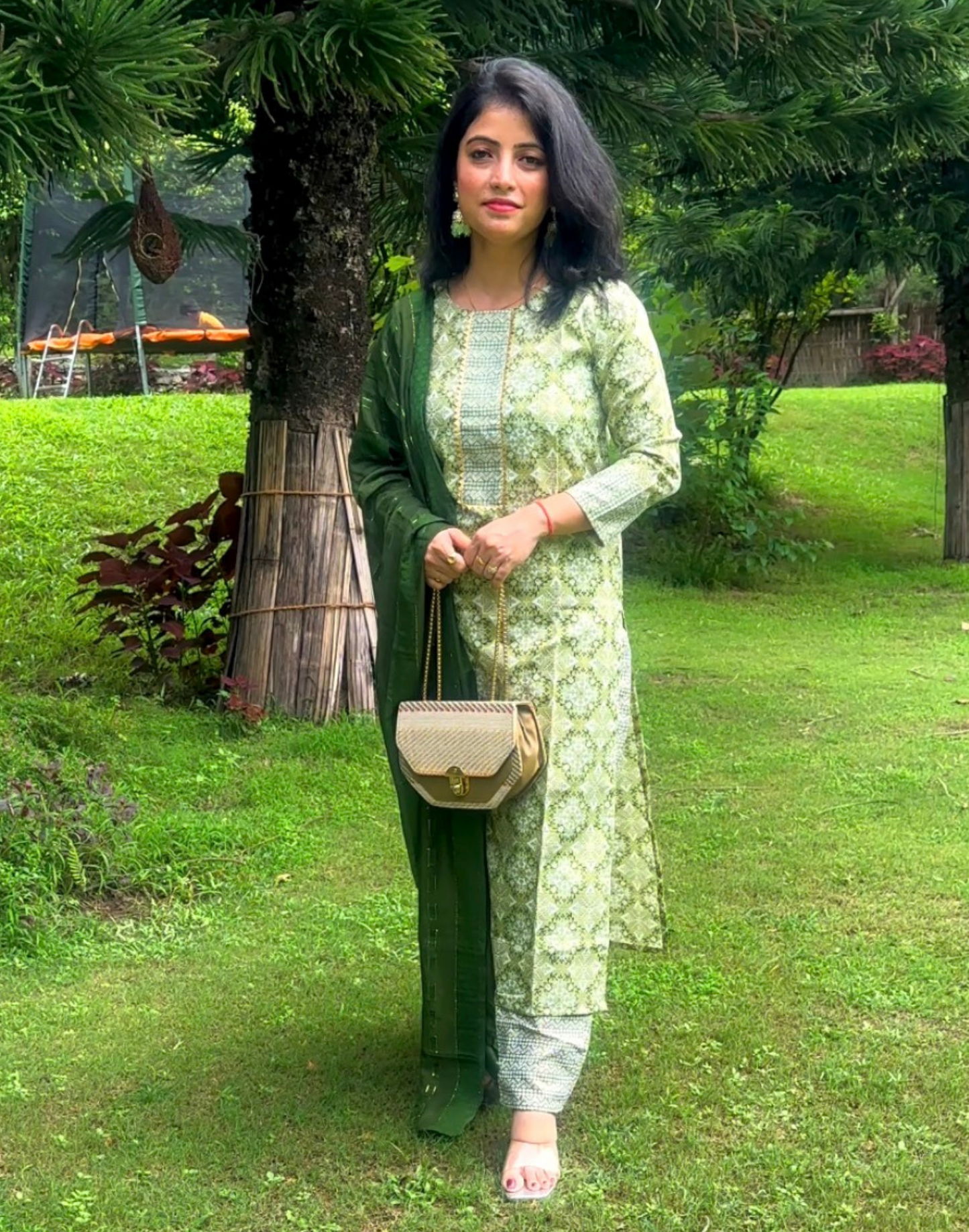 Green Cotton Printed Straight Kurta Kurti With Pant And Dupatta