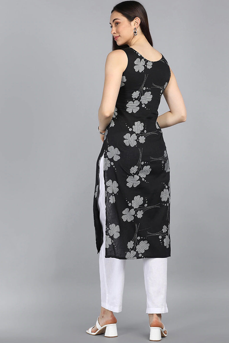 Black Floral Printed Kurta VCK8473