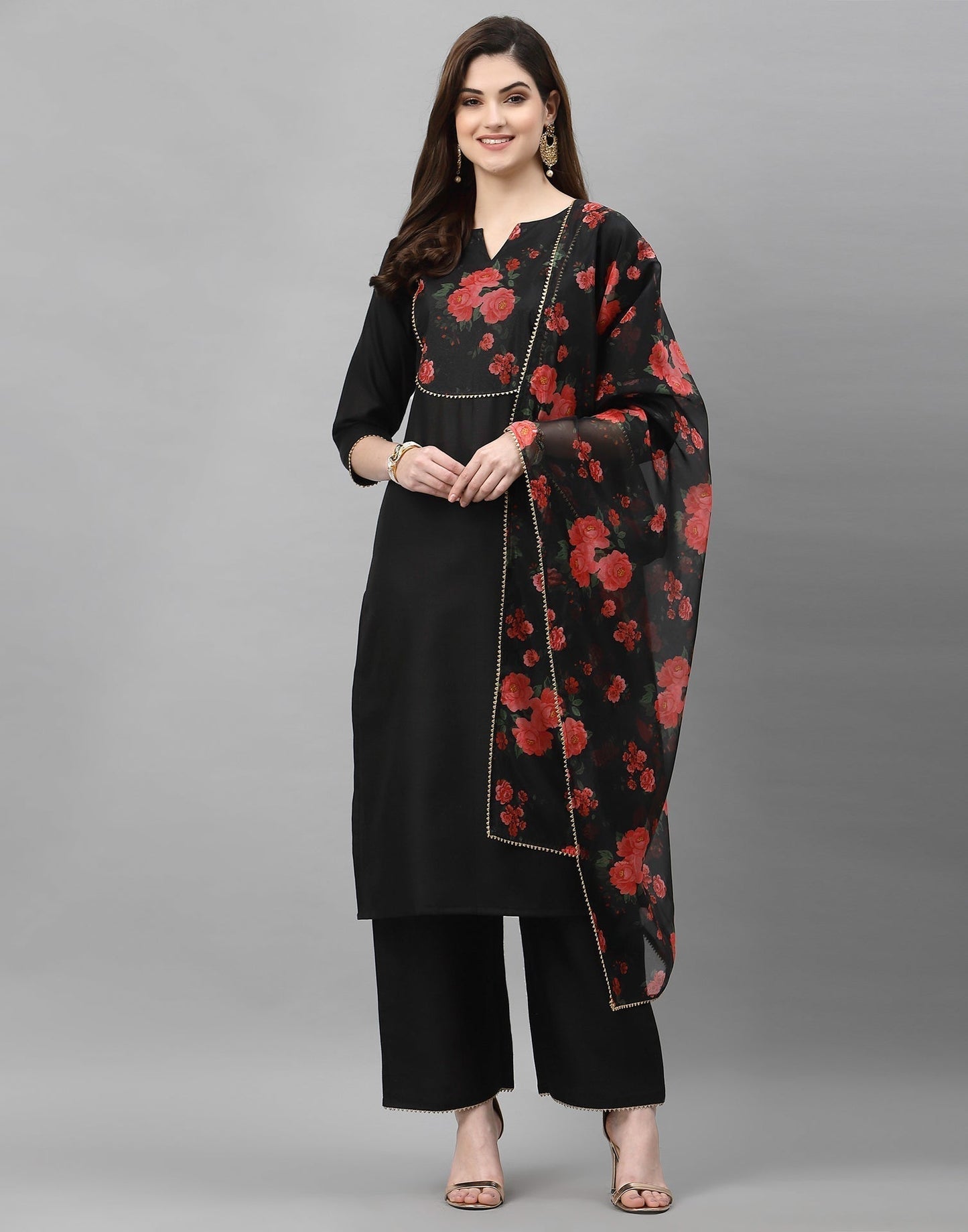 Black Kurti with Pant And Dupatta