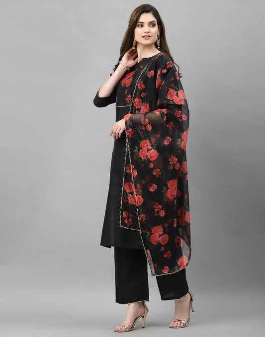 Black Kurti with Pant And Dupatta