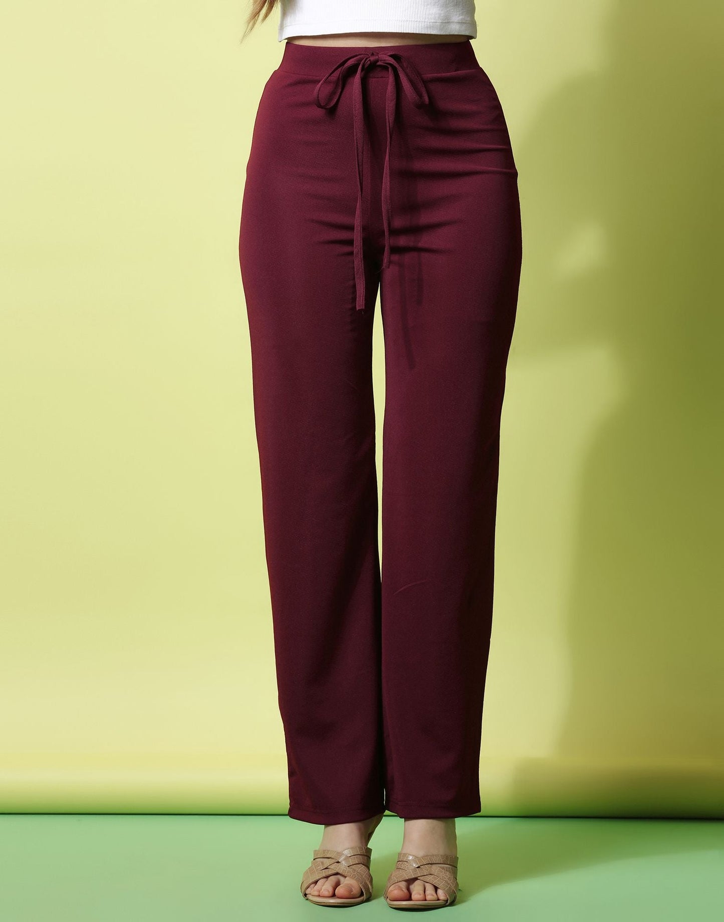 Maroon knotted Straight Fit Trouser