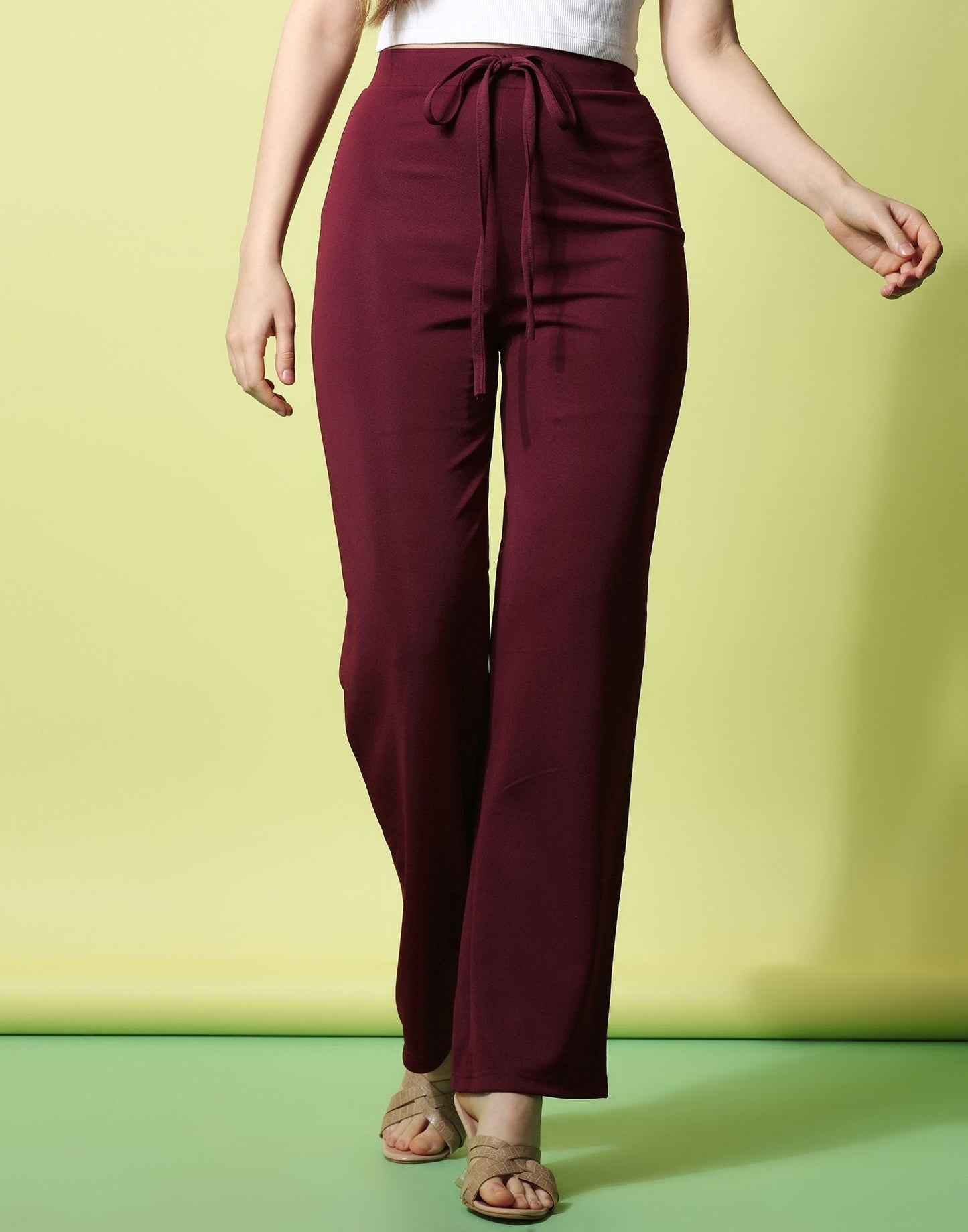 Maroon knotted Straight Fit Trouser