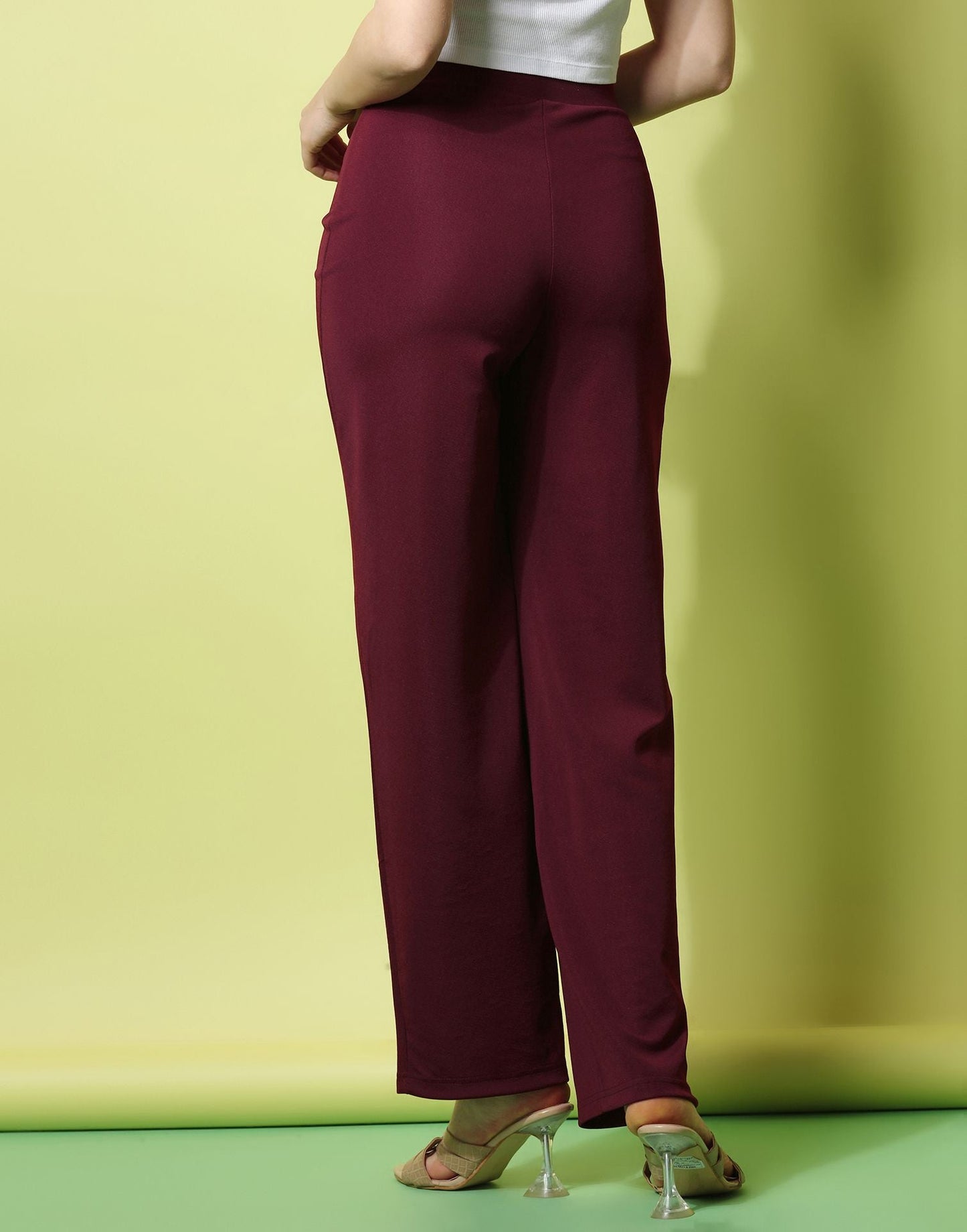 Maroon knotted Straight Fit Trouser