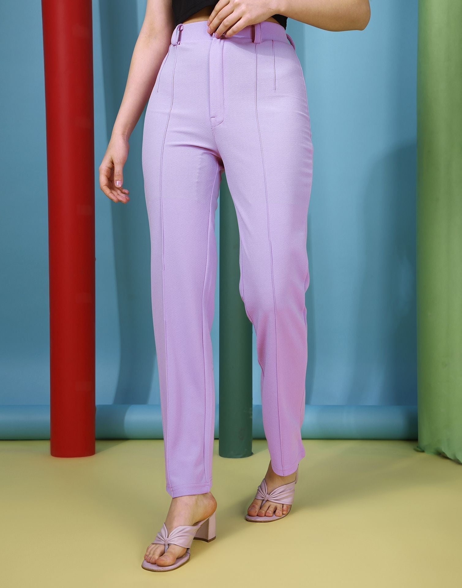 Lavender Pin Tuck Straight Fit Trouser