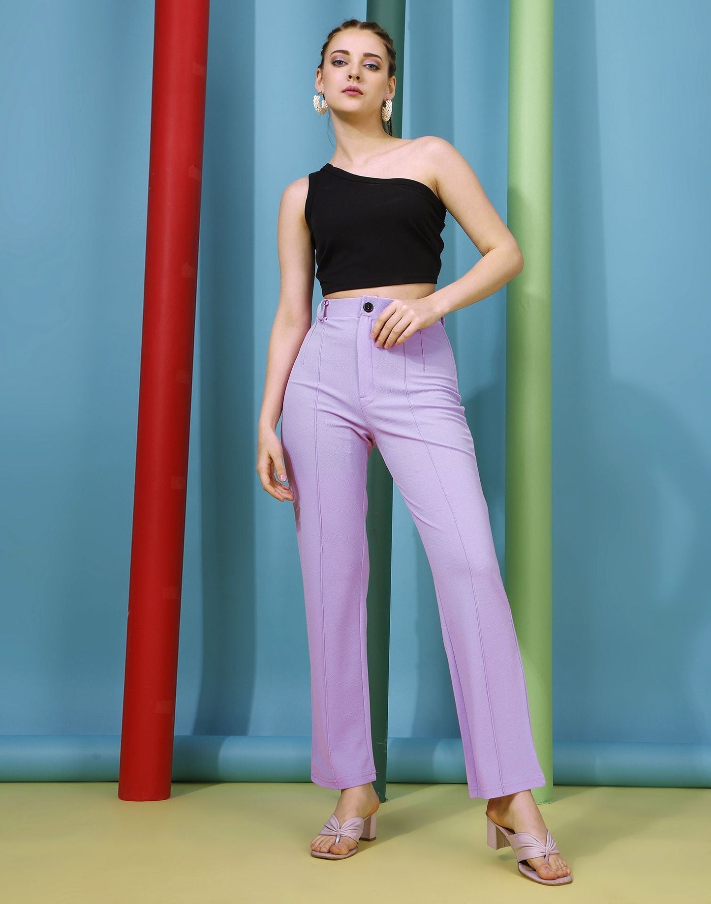 Lavender Pin Tuck Straight Fit Trouser