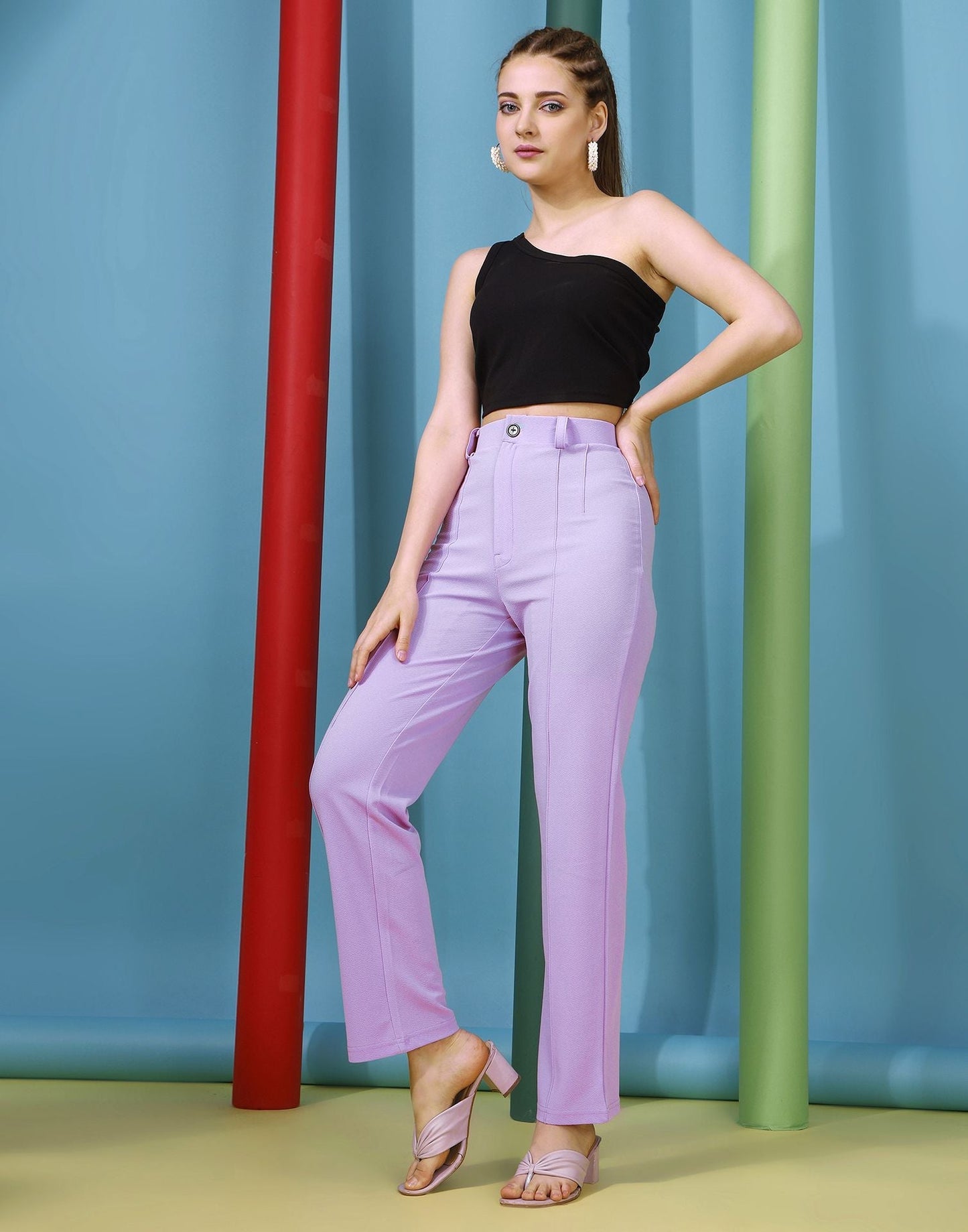 Lavender Pin Tuck Straight Fit Trouser