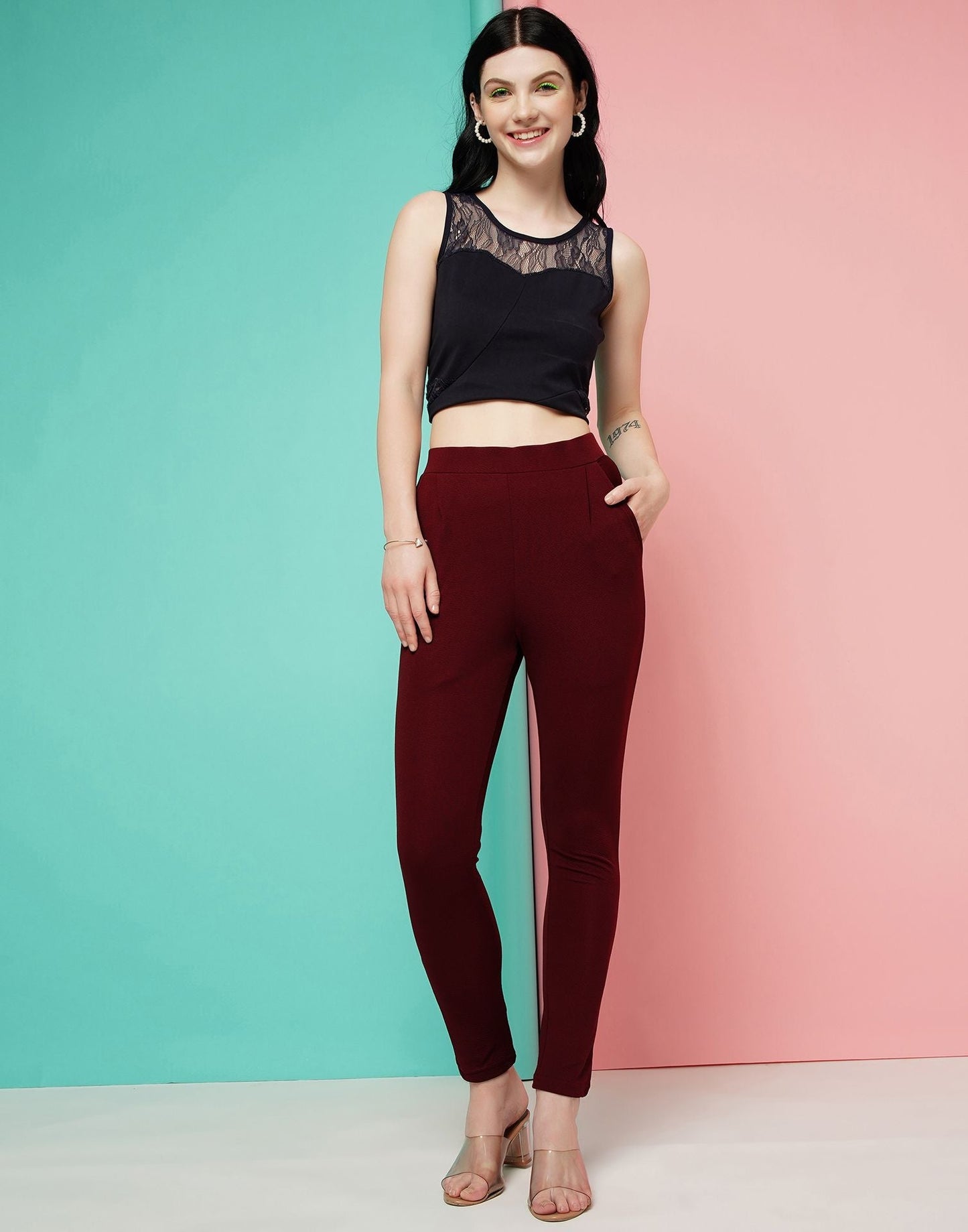 Maroon Leggings Fit Pant