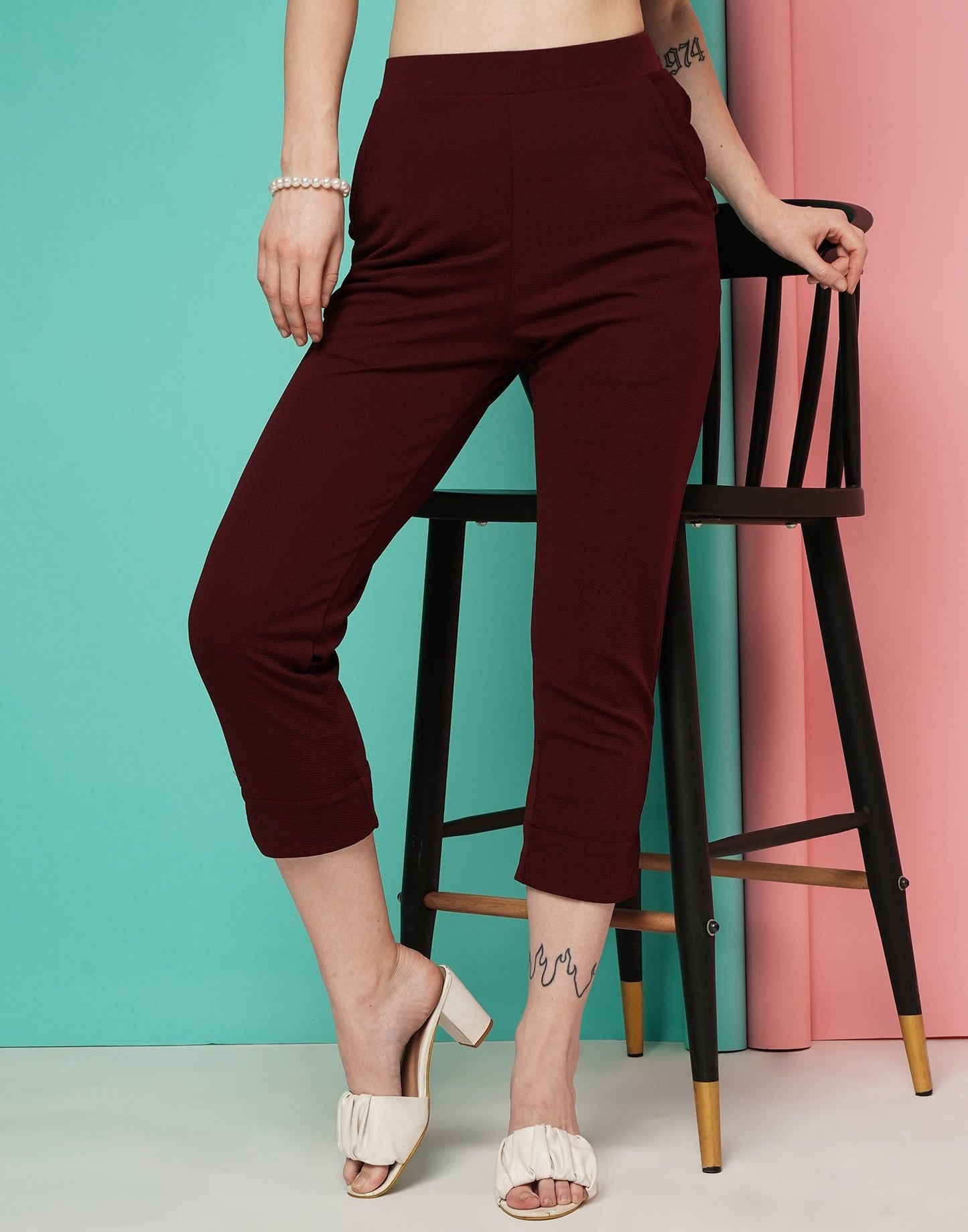 Maroon Ankle Length Trouser