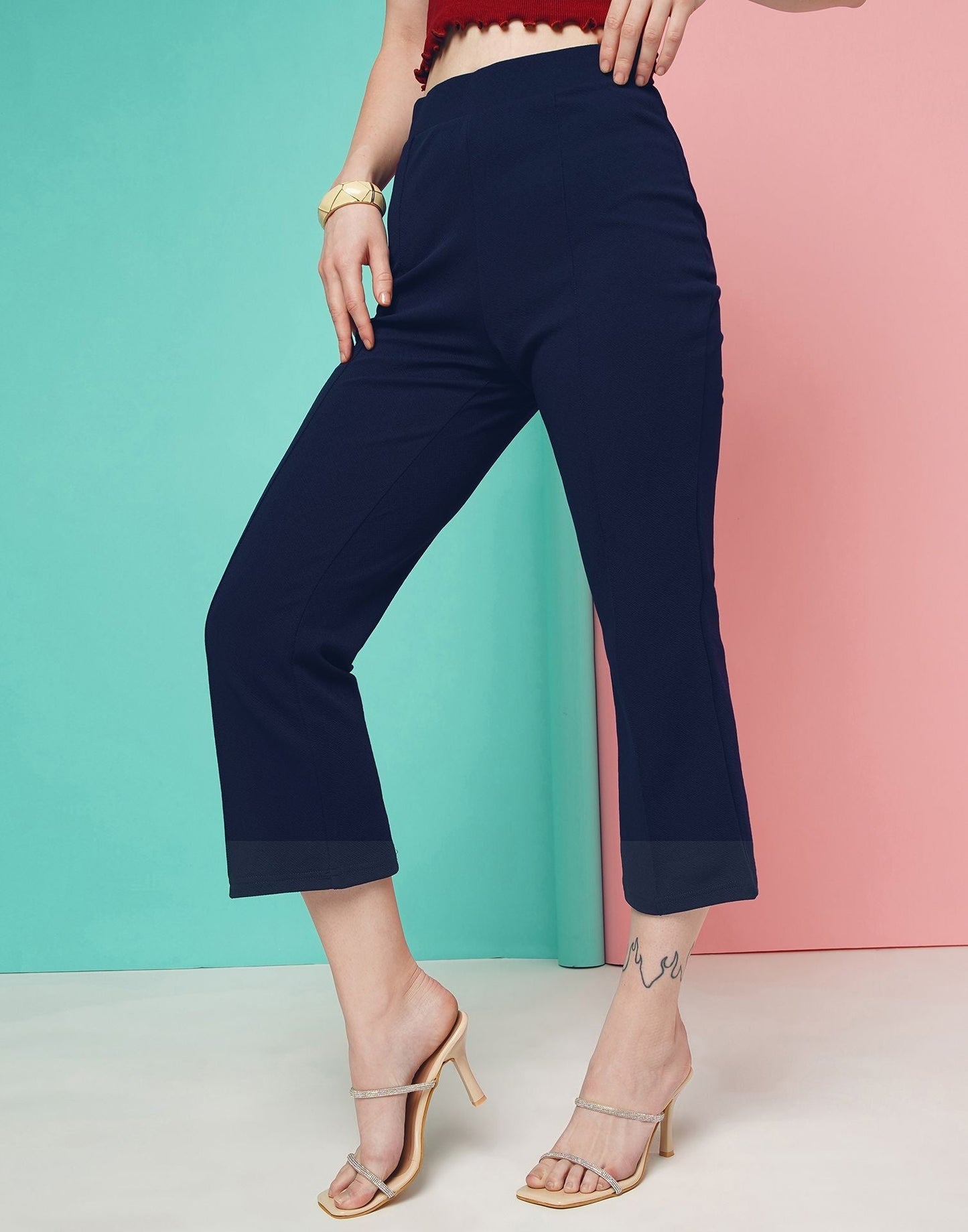 Blue Pin Tuck Ankle Length Trouser