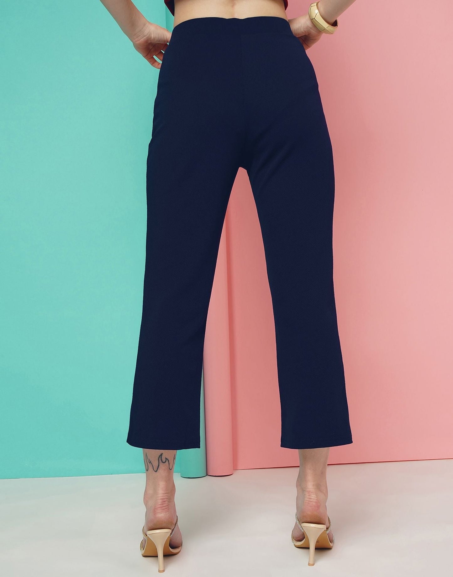 Blue Pin Tuck Ankle Length Trouser