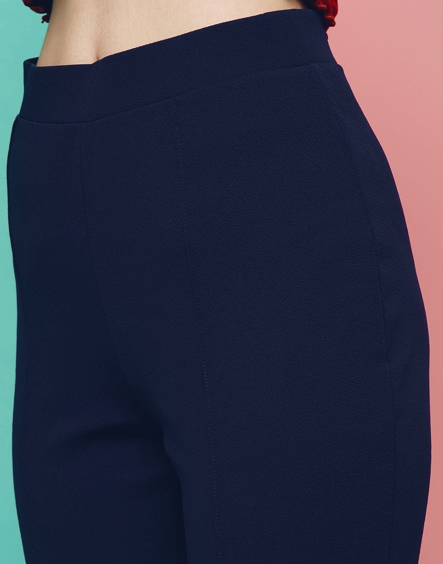 Blue Pin Tuck Ankle Length Trouser