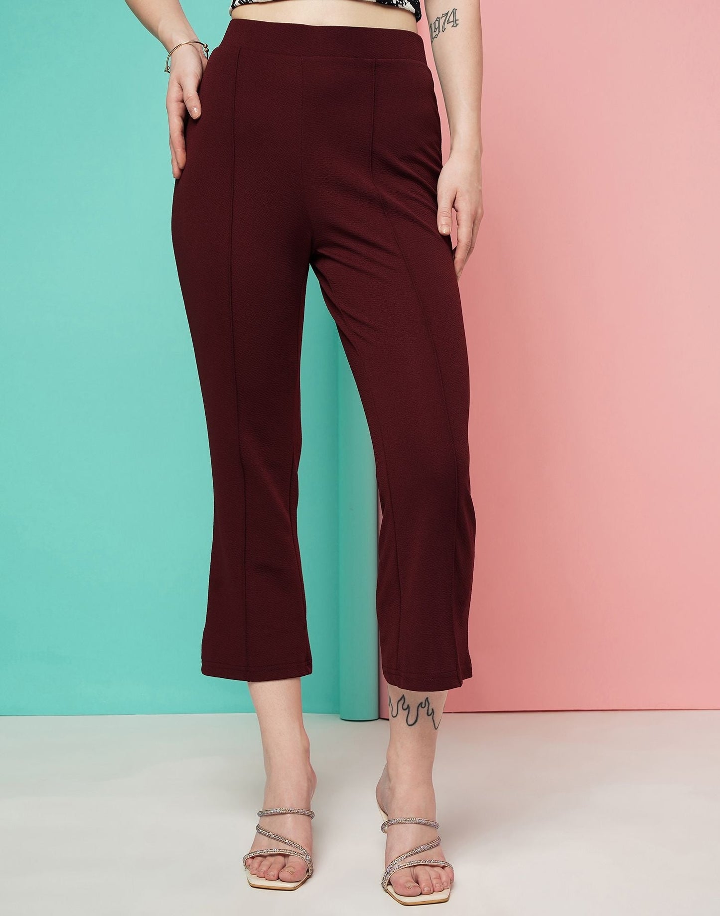 Maroon Pin Tuck Ankle Length Trouser