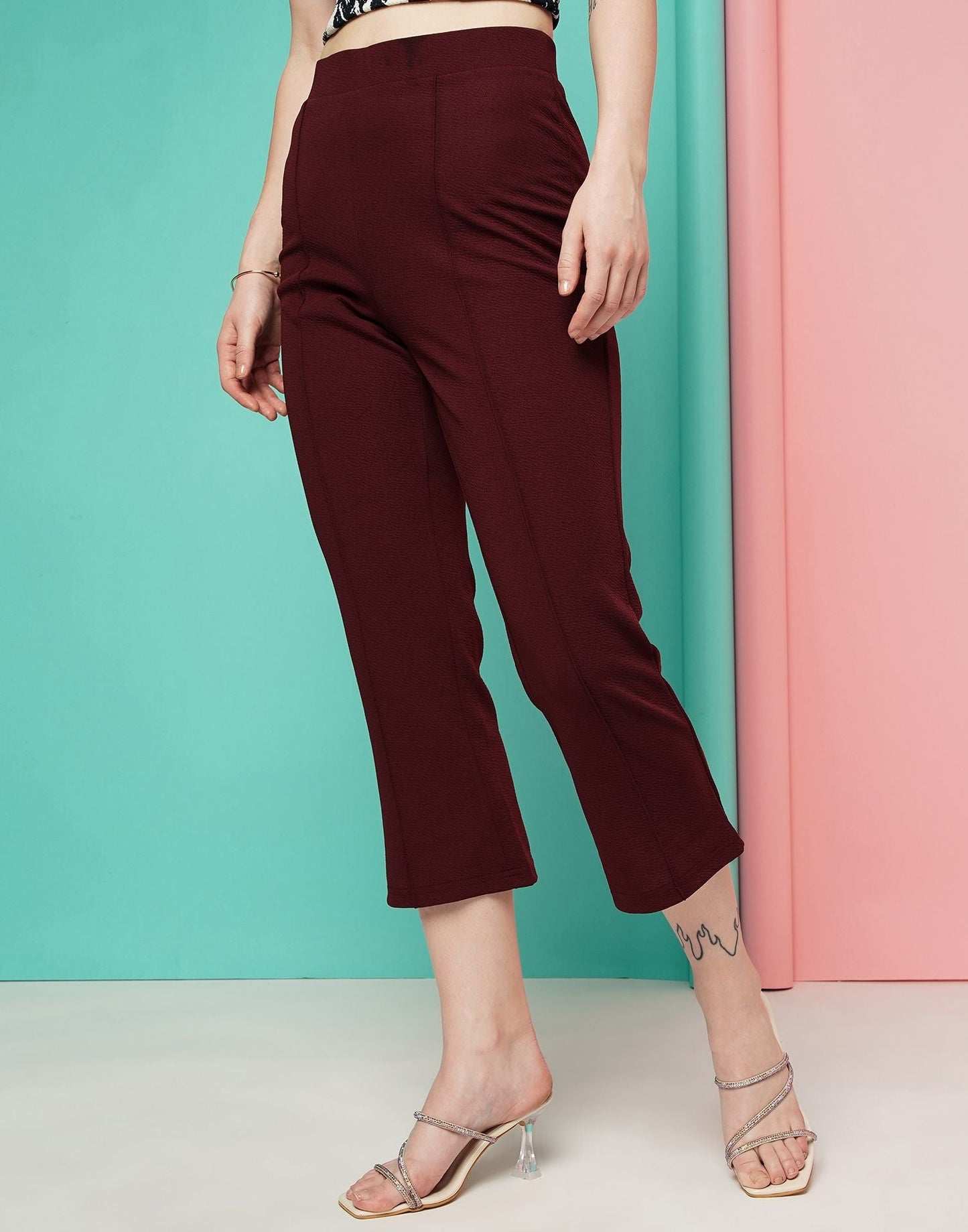 Maroon Pin Tuck Ankle Length Trouser